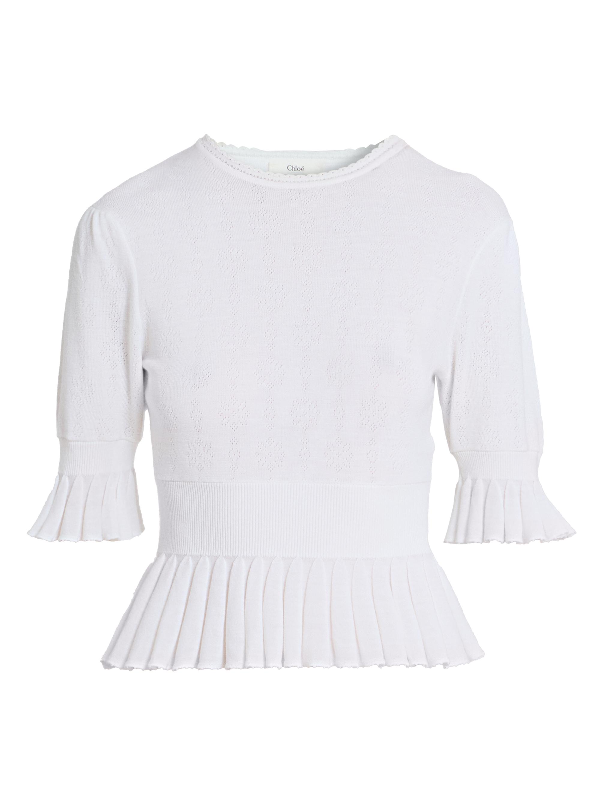Chloé Women's Ruffled Rib-Knit Wool Sweater - Iconic Milk