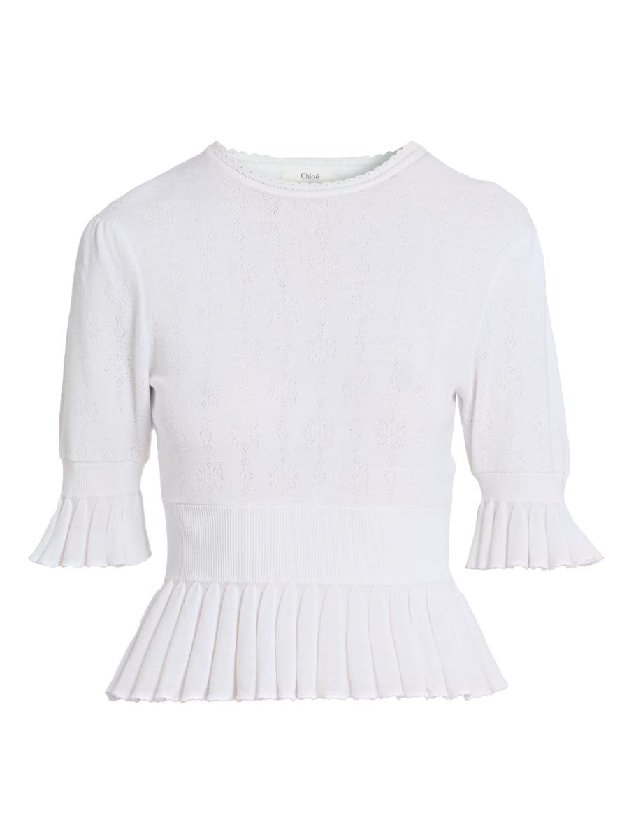 Chloé Women's Ruffled Rib-knit Wool Sweater In White