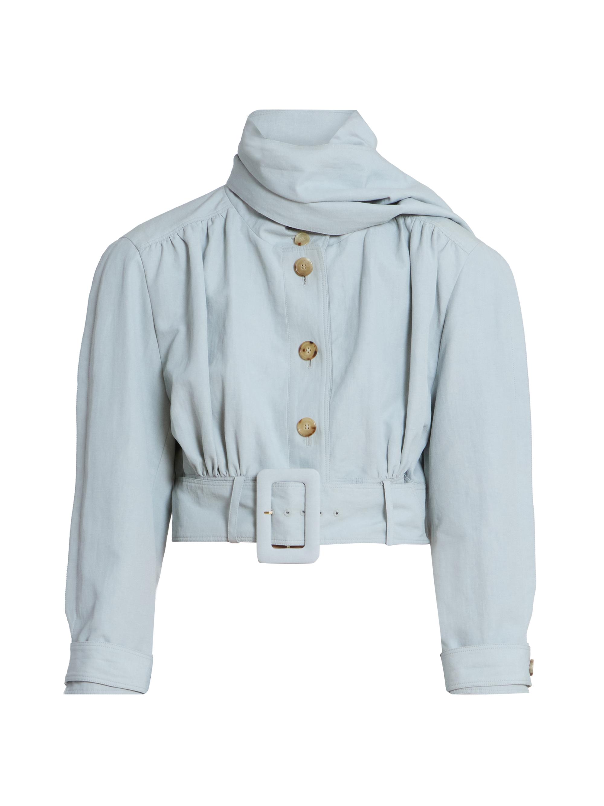 Chloé Women's Belted Linen-Cotton Crop Jacket - Storm Grey