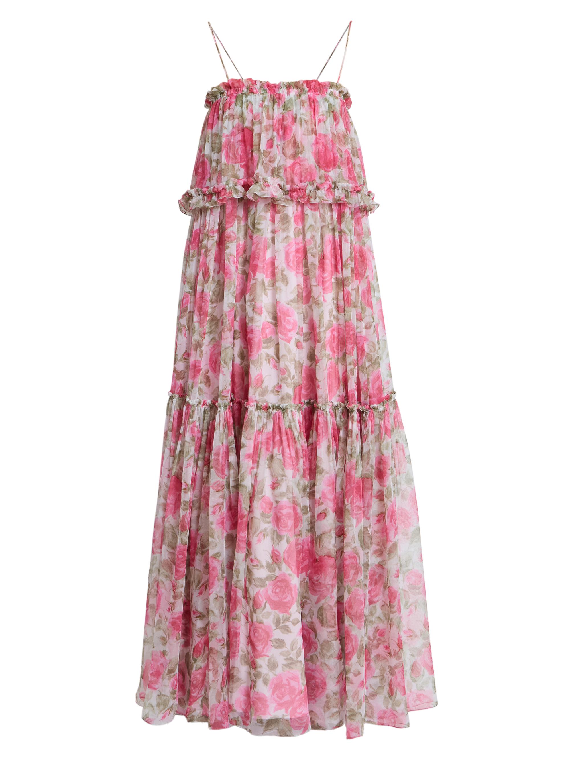Chloé Women's Ruffled Floral Silk Georgette Maxi Dress - White Pink