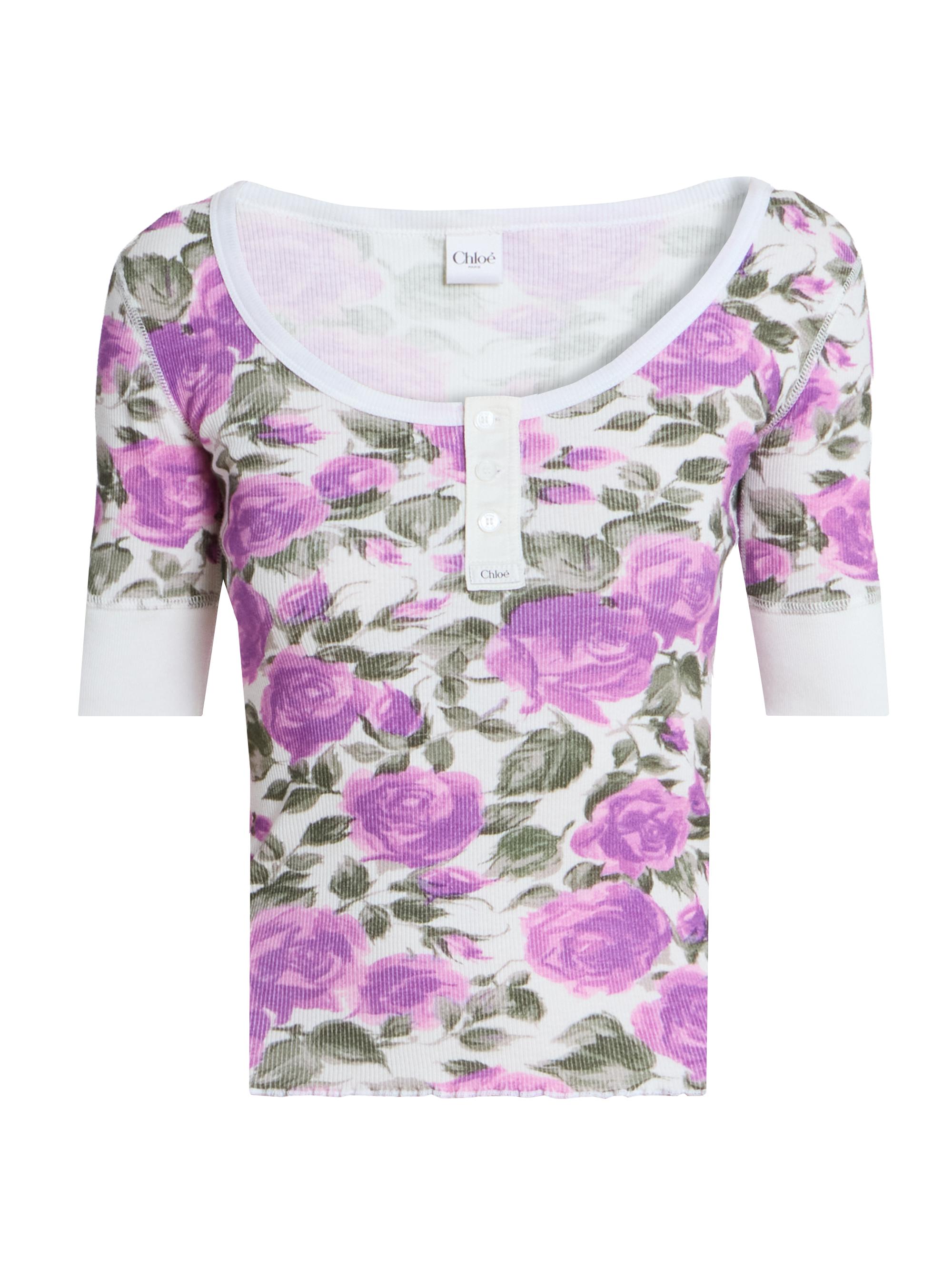Chloé Women's Floral Stretch-Cotton Top - White Purple
