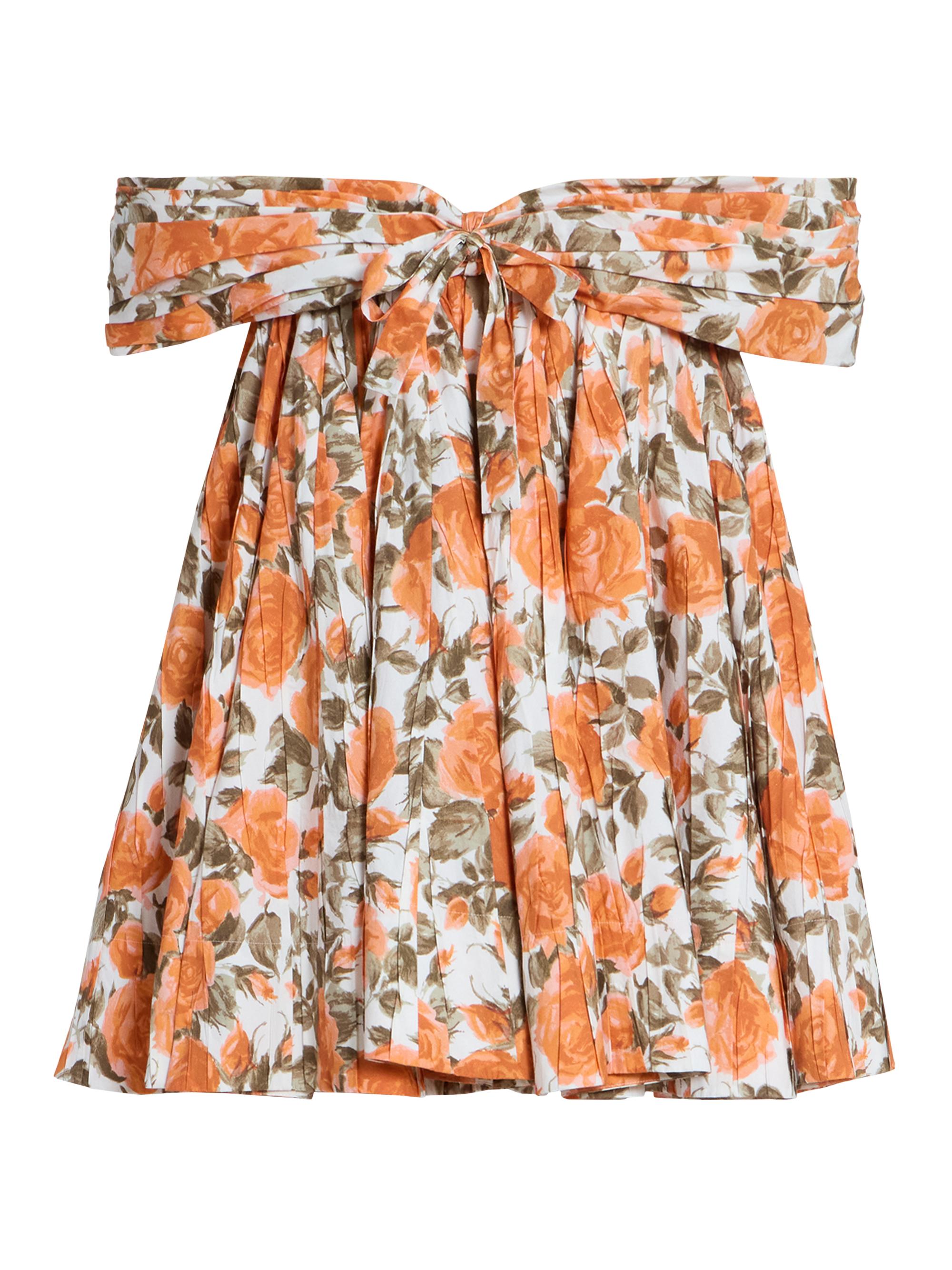 Chloé Women's Floral Cotton Off-The-Shoulder Minidress - White Orange
