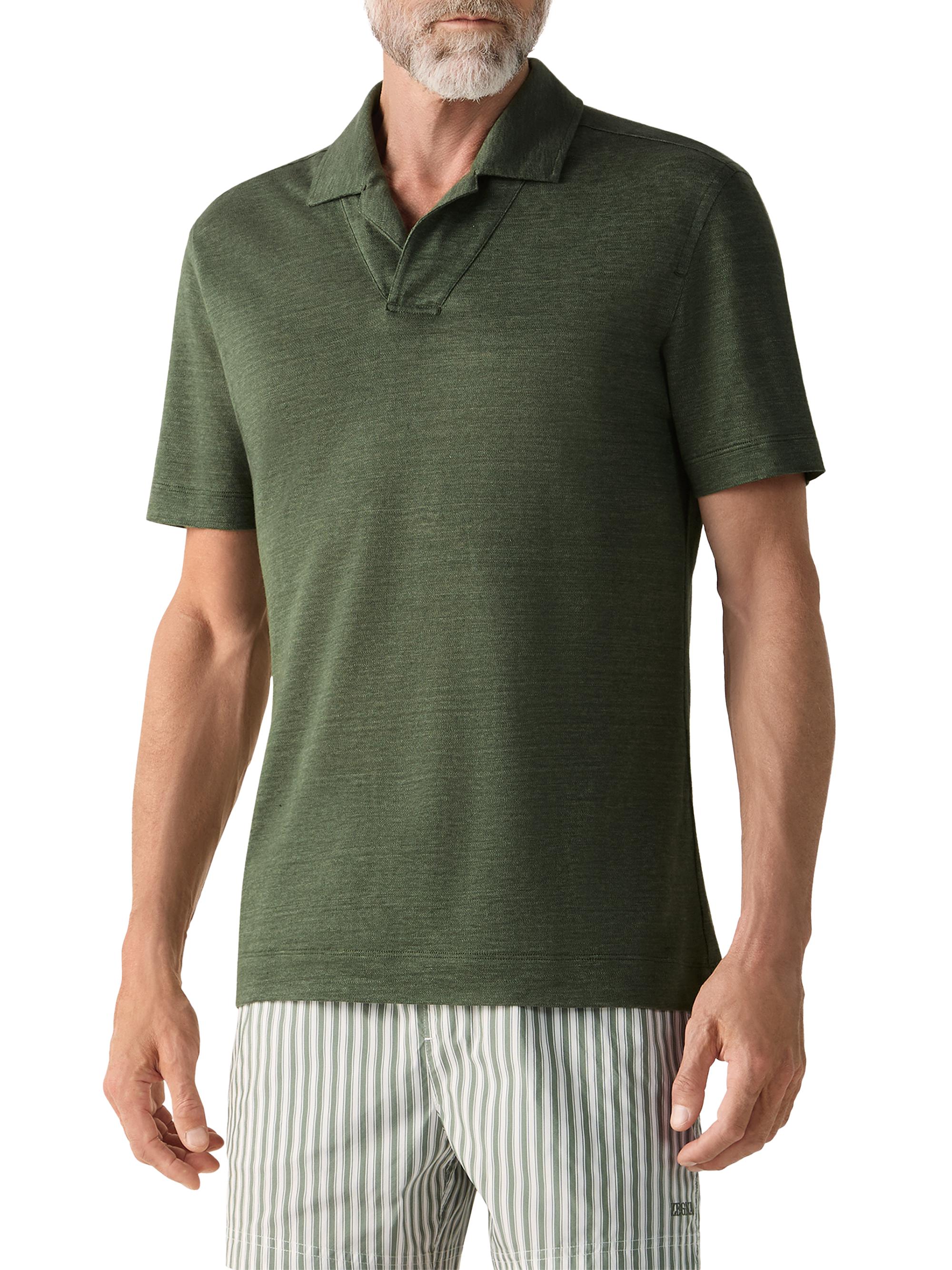 ZEGNA Men's Oasi Lino Polo Shirt - Pine Green | Thumbnail 2