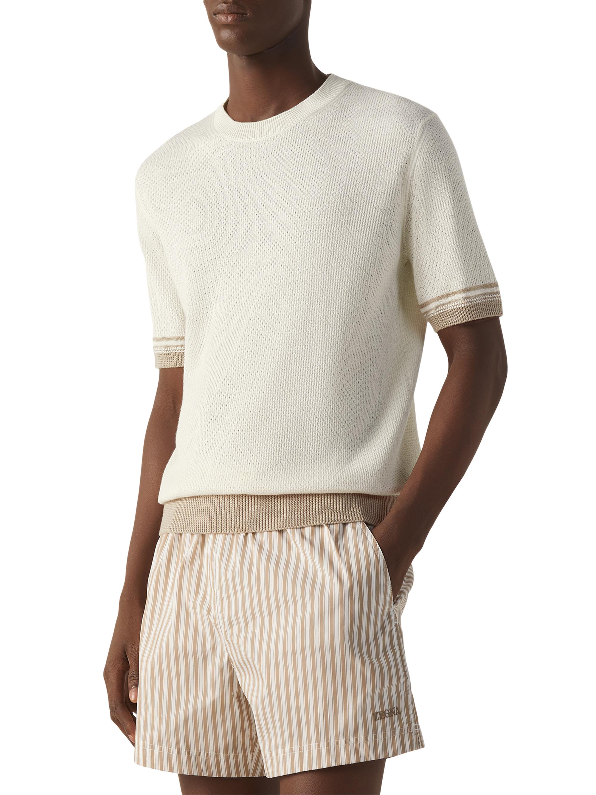ZEGNA Men's Silk Linen and Cashmere Crewneck T-Shirt - White | Thumbnail 2