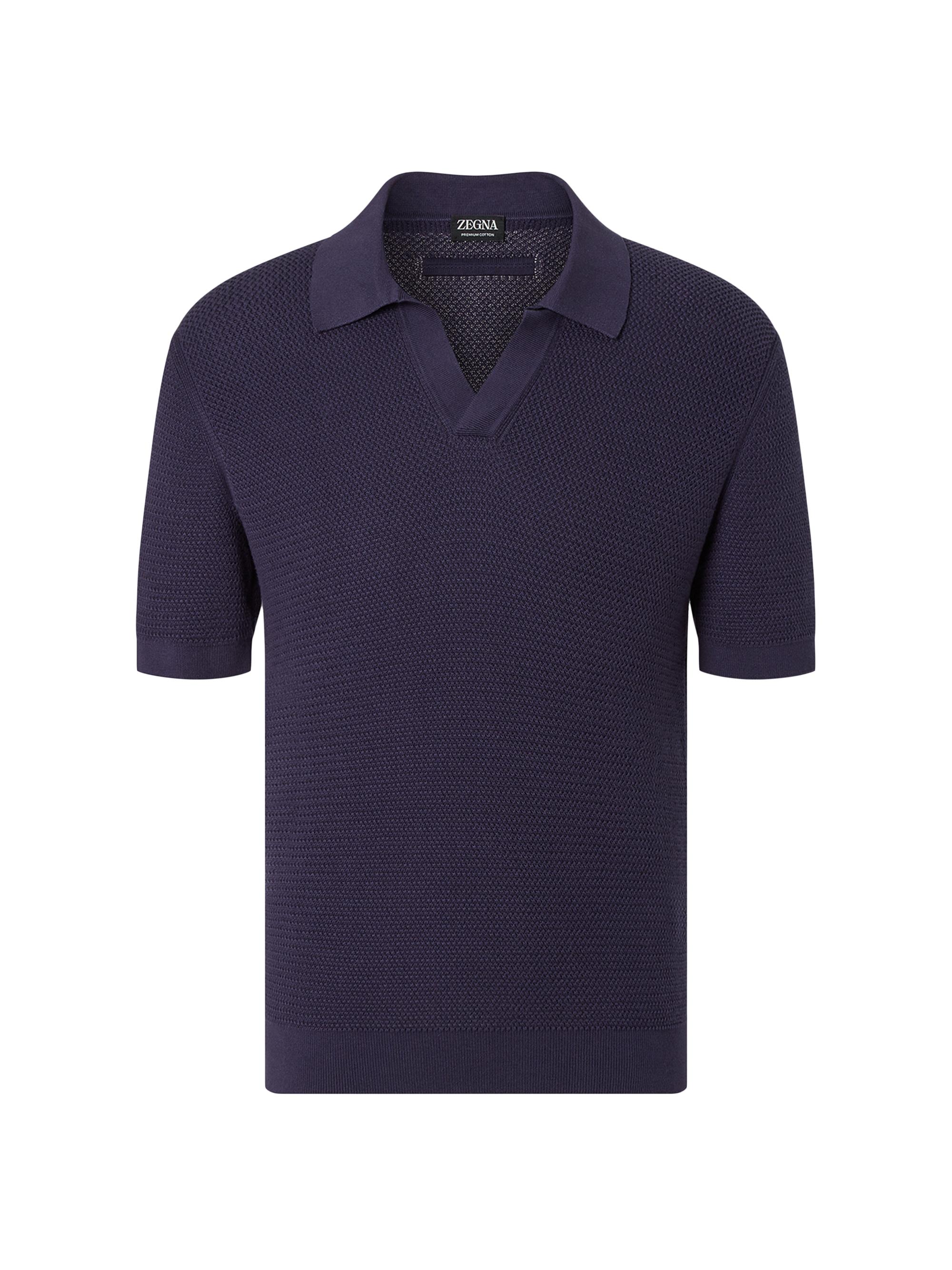 ZEGNA Men's Premium Cotton Polo Shirt - Dark Indigo Blue