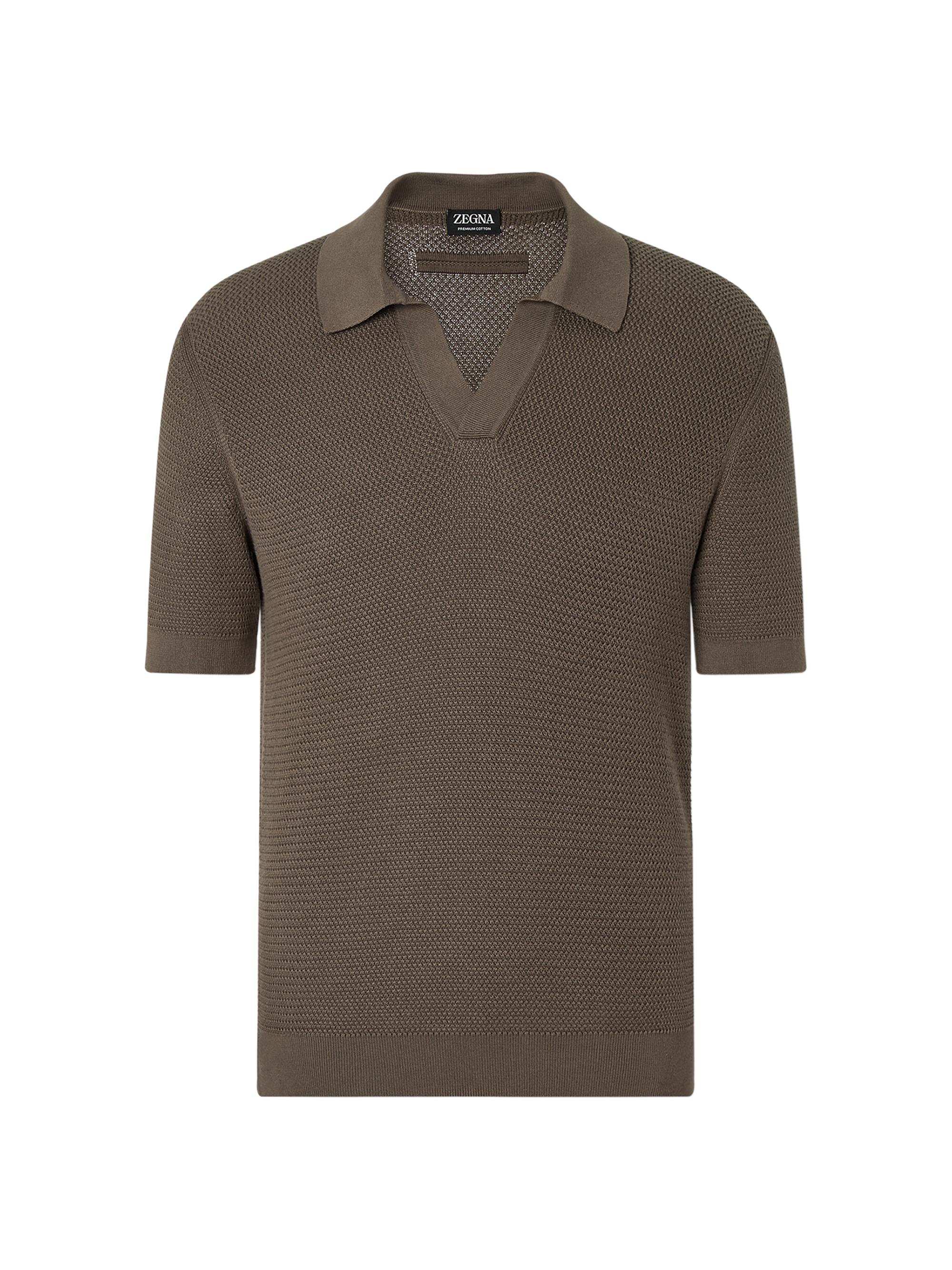 ZEGNA Men's Premium Cotton Polo Shirt - Dark Taupe