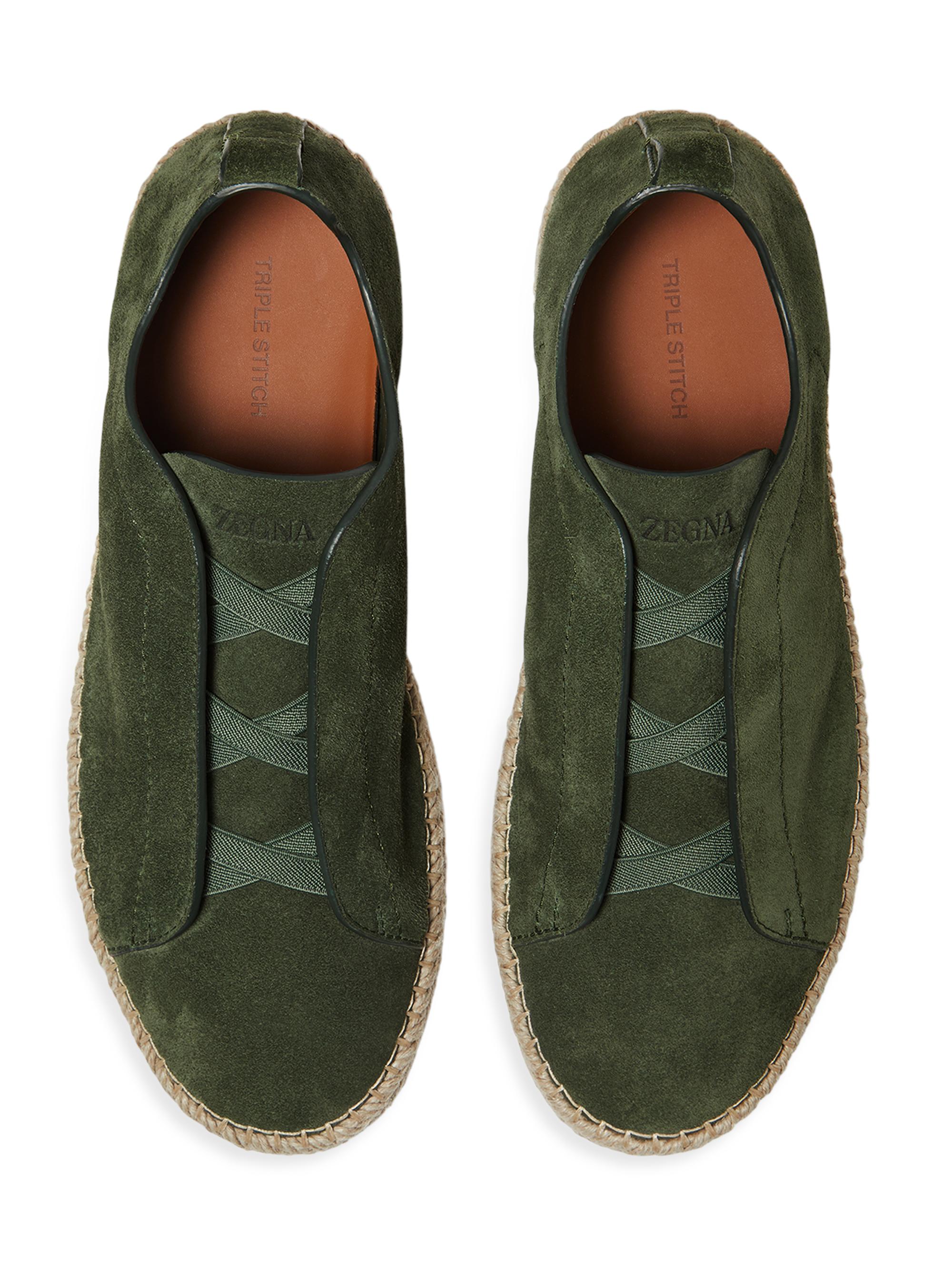ZEGNA Men's Suede Triple Stitch Espadrilles Sneakers - Pine Green | Thumbnail 3