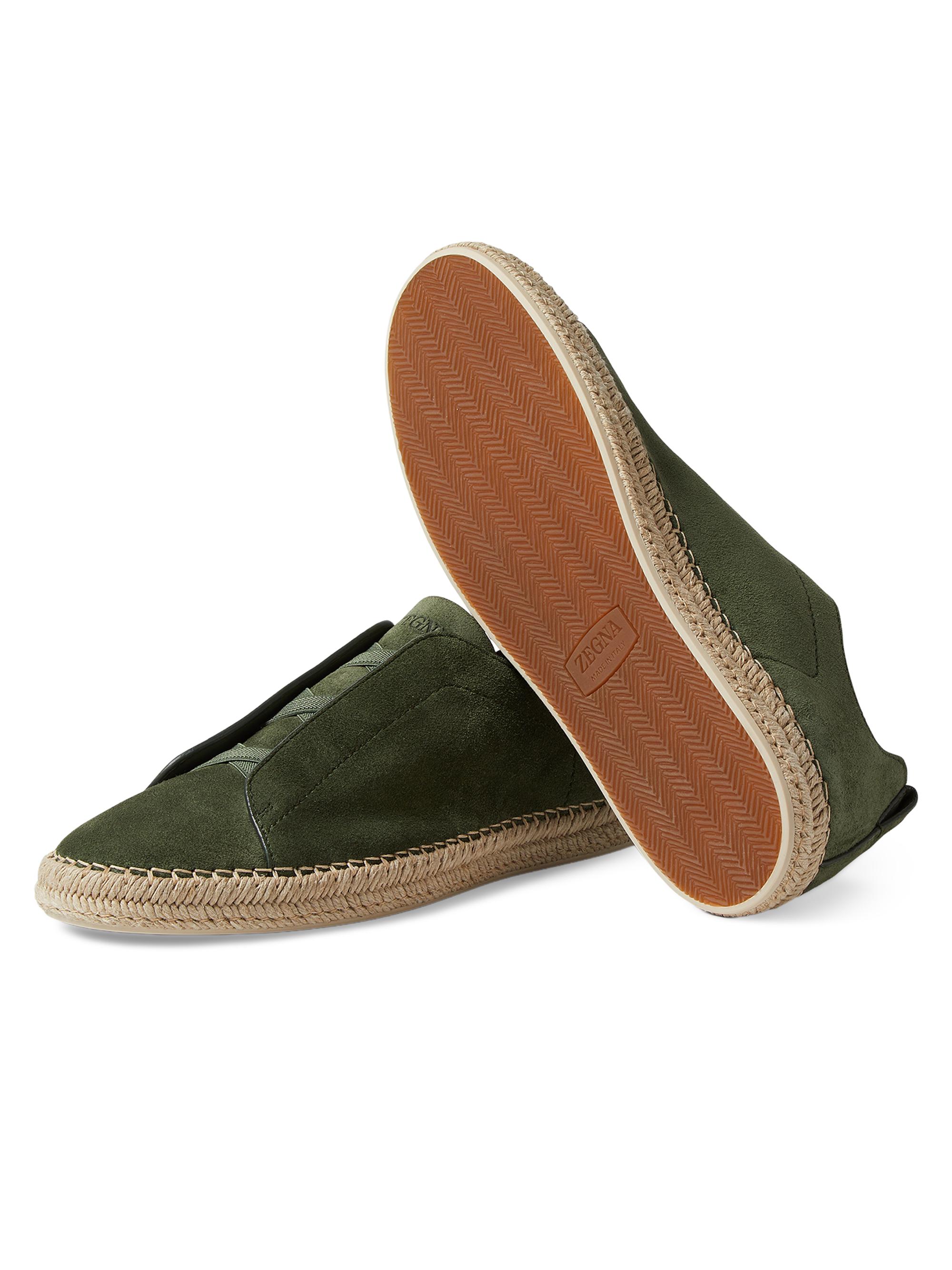 ZEGNA Men's Suede Triple Stitch Espadrilles Sneakers - Pine Green | Thumbnail 4