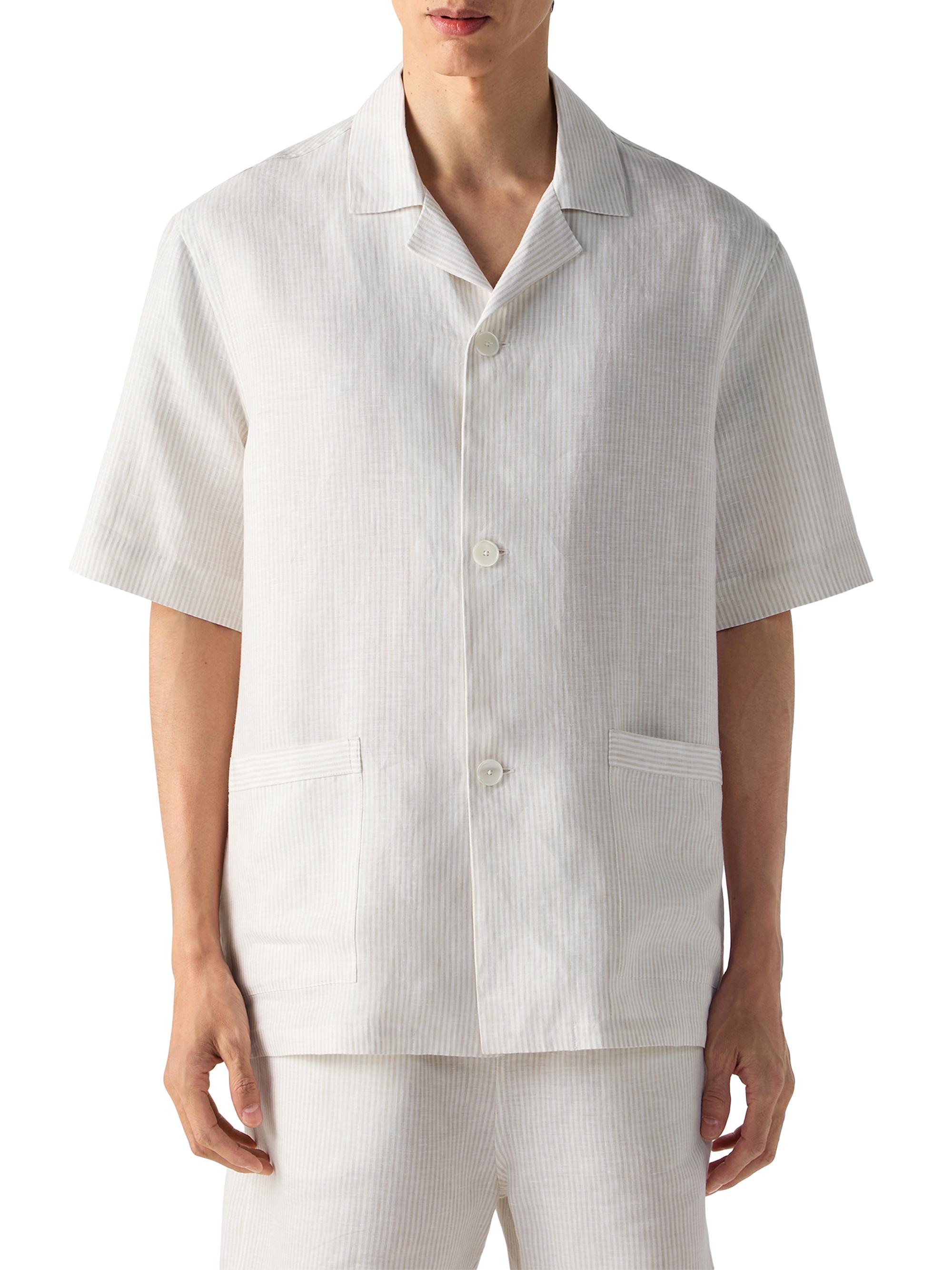 ZEGNA Men's Oasi Lino Pajamas - Light Taupe White | Thumbnail 2