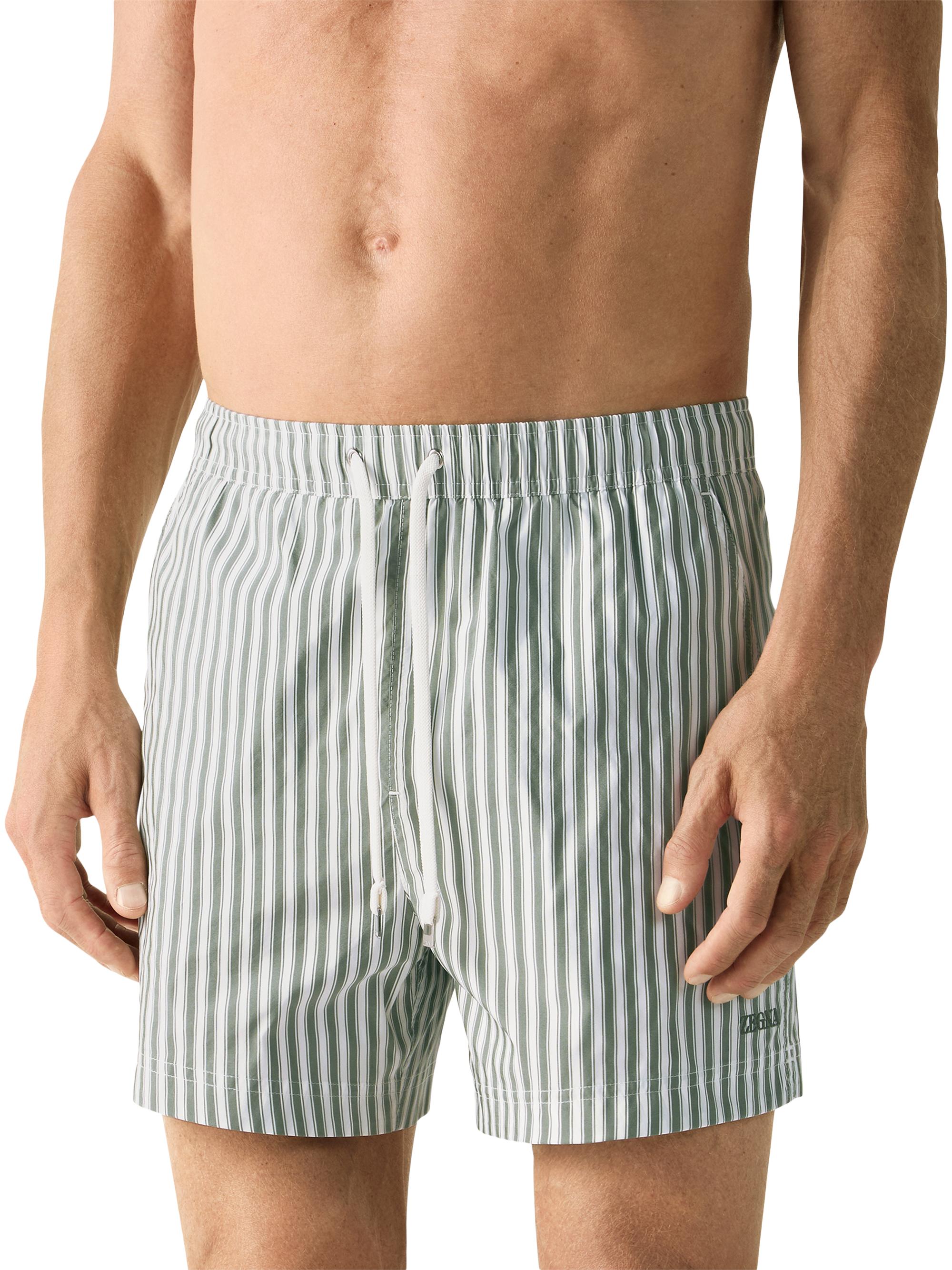 ZEGNA Men's Striped Swim Trunks - Pine Green | Thumbnail 2
