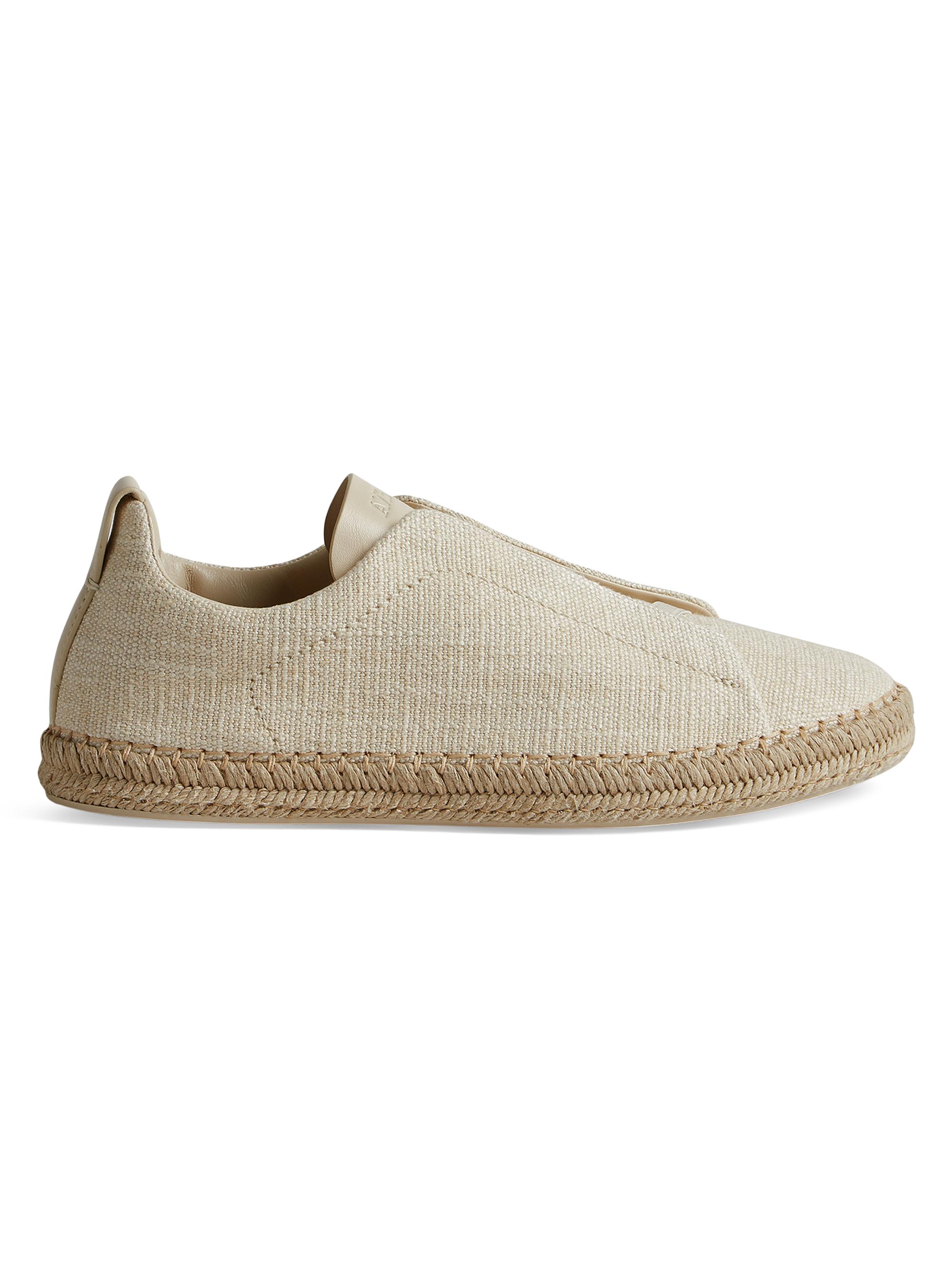 ZEGNA Men's Linen Blend and Leather Triple Stitch Espadrilles - Off White