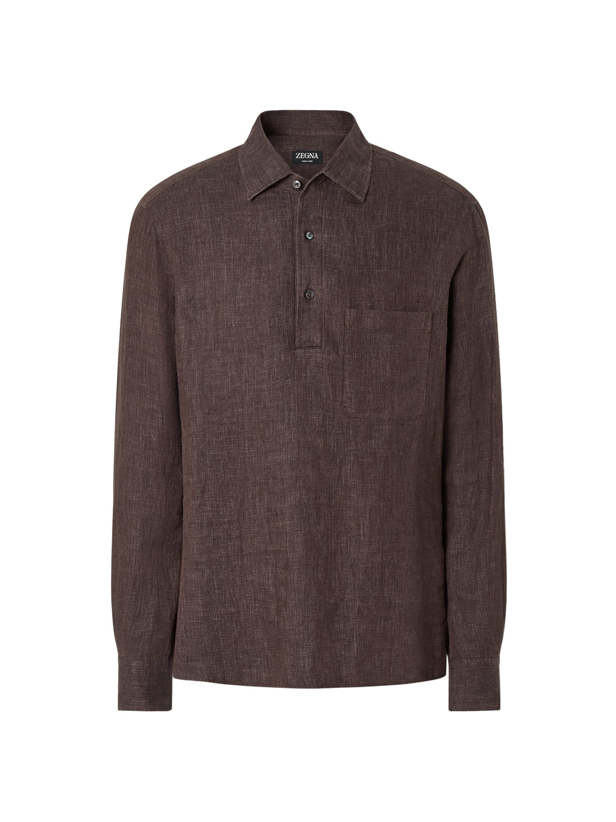 ZEGNA Men's Oasi Lino Polo Shirt - Dark Brown