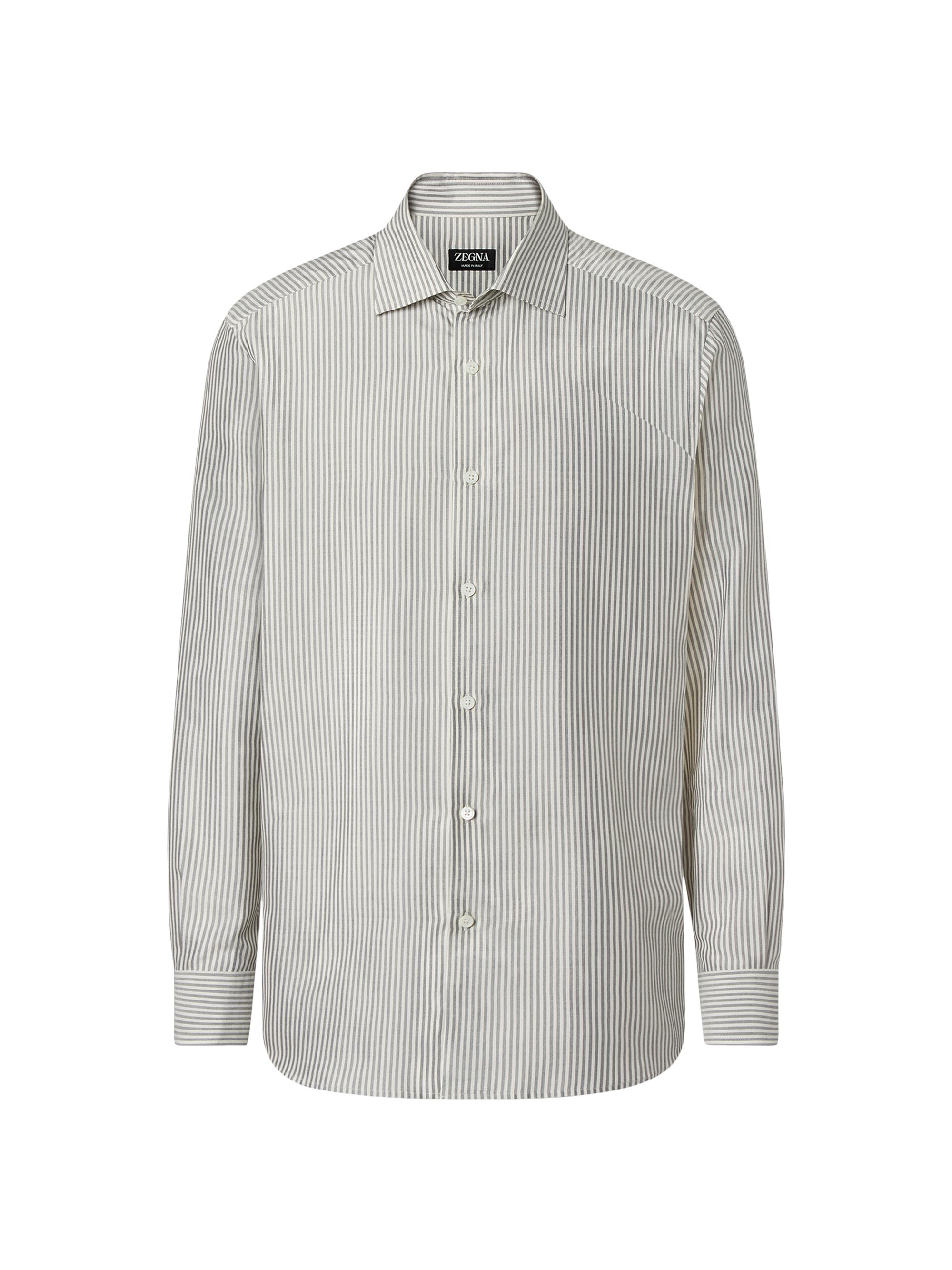 ZEGNA Men's Silk Shirt - Dark Taupe White