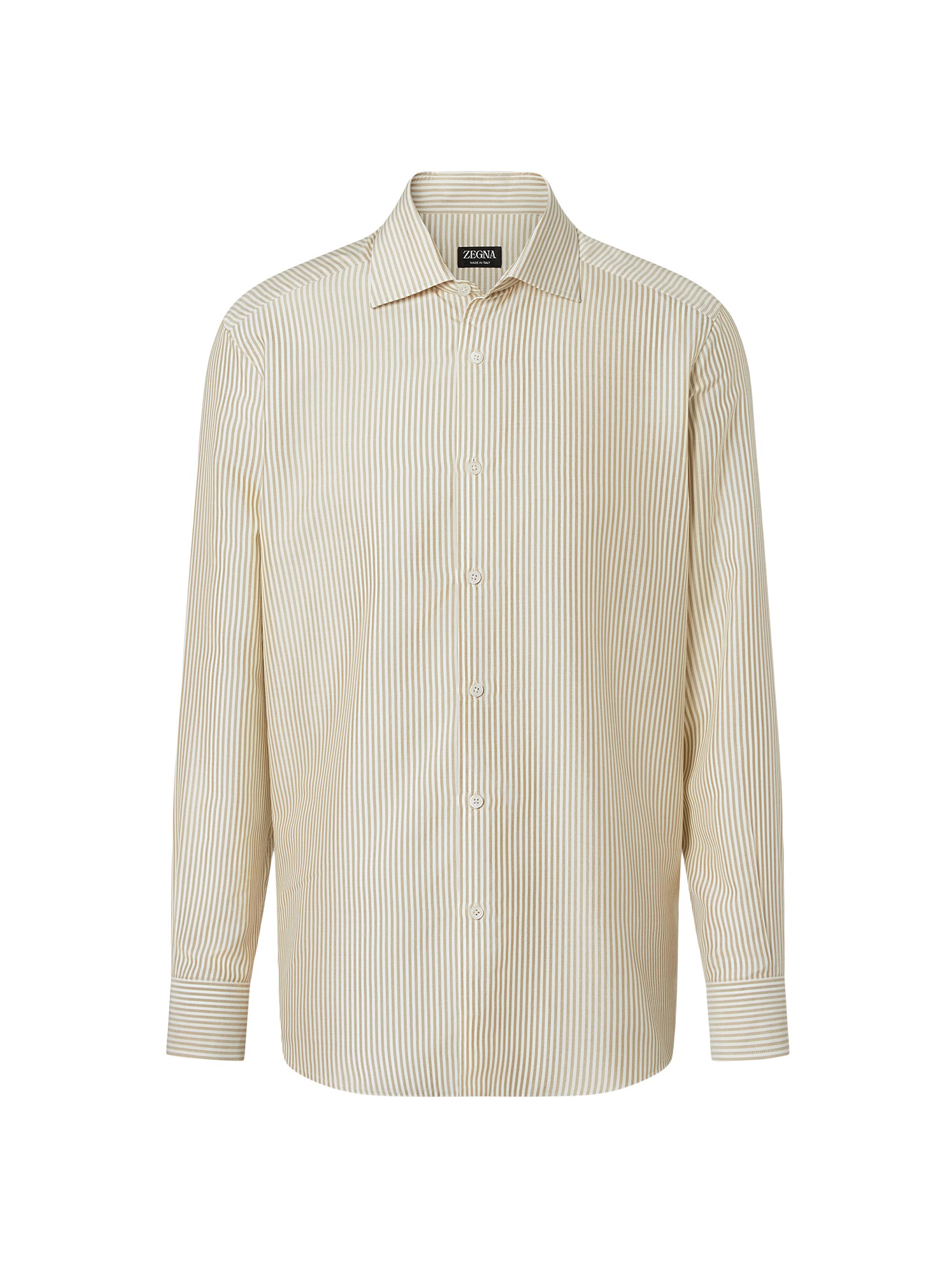 ZEGNA Men's Silk Shirt - Light Taupe White