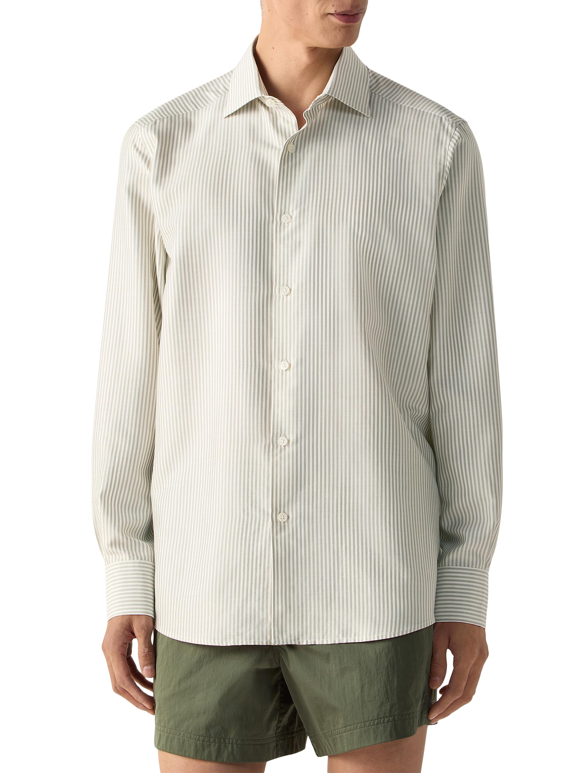 ZEGNA Men's Silk Shirt - Pine Green White | Thumbnail 2
