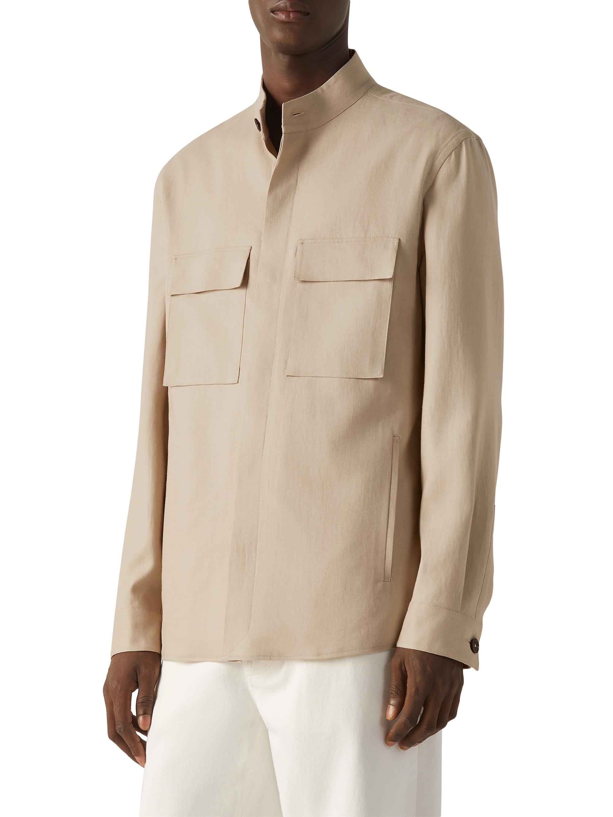 ZEGNA Men's Oasi Lino Overshirt - Light Taupe | Thumbnail 2