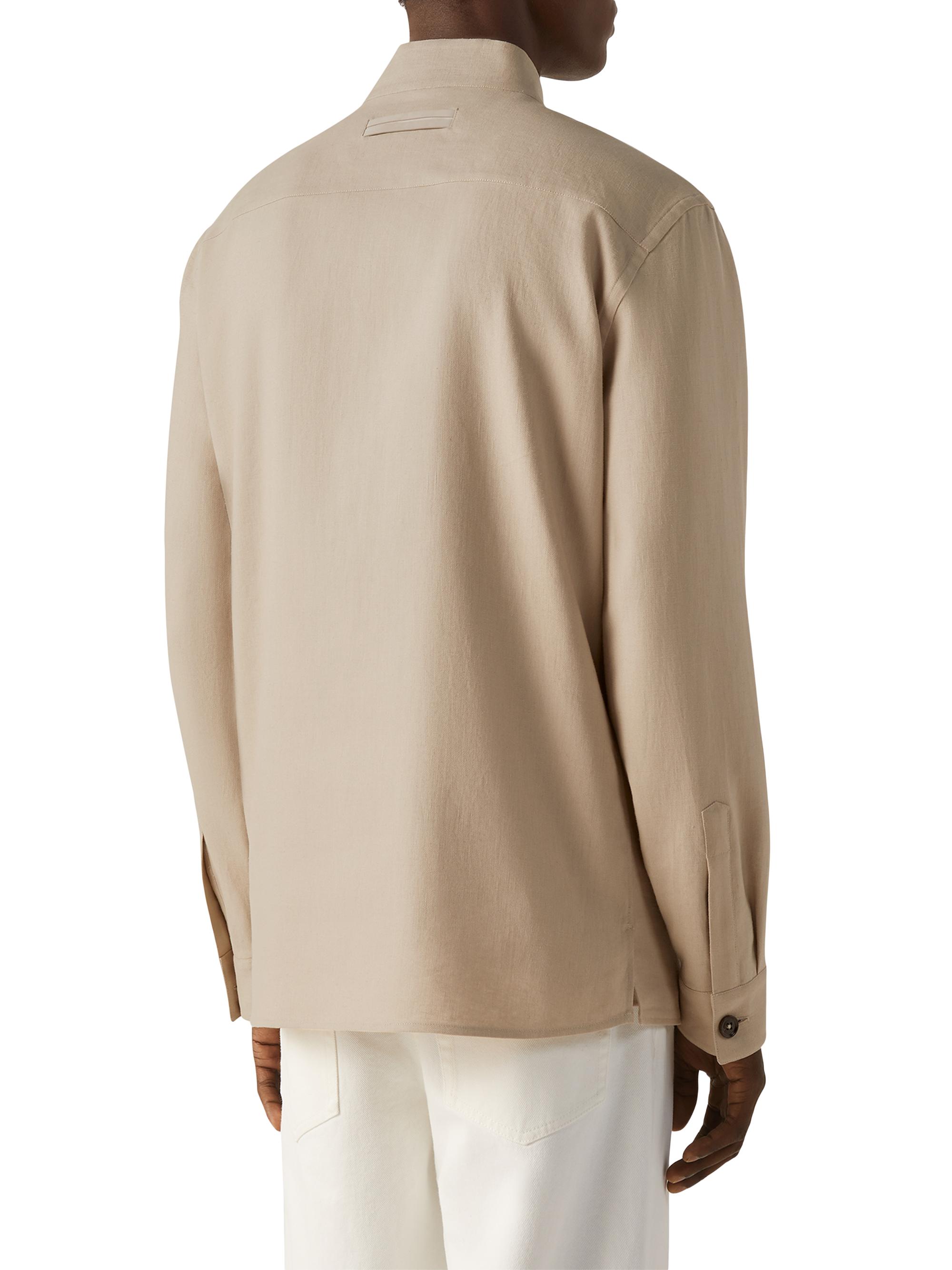 ZEGNA Men's Oasi Lino Overshirt - Light Taupe | Thumbnail 3