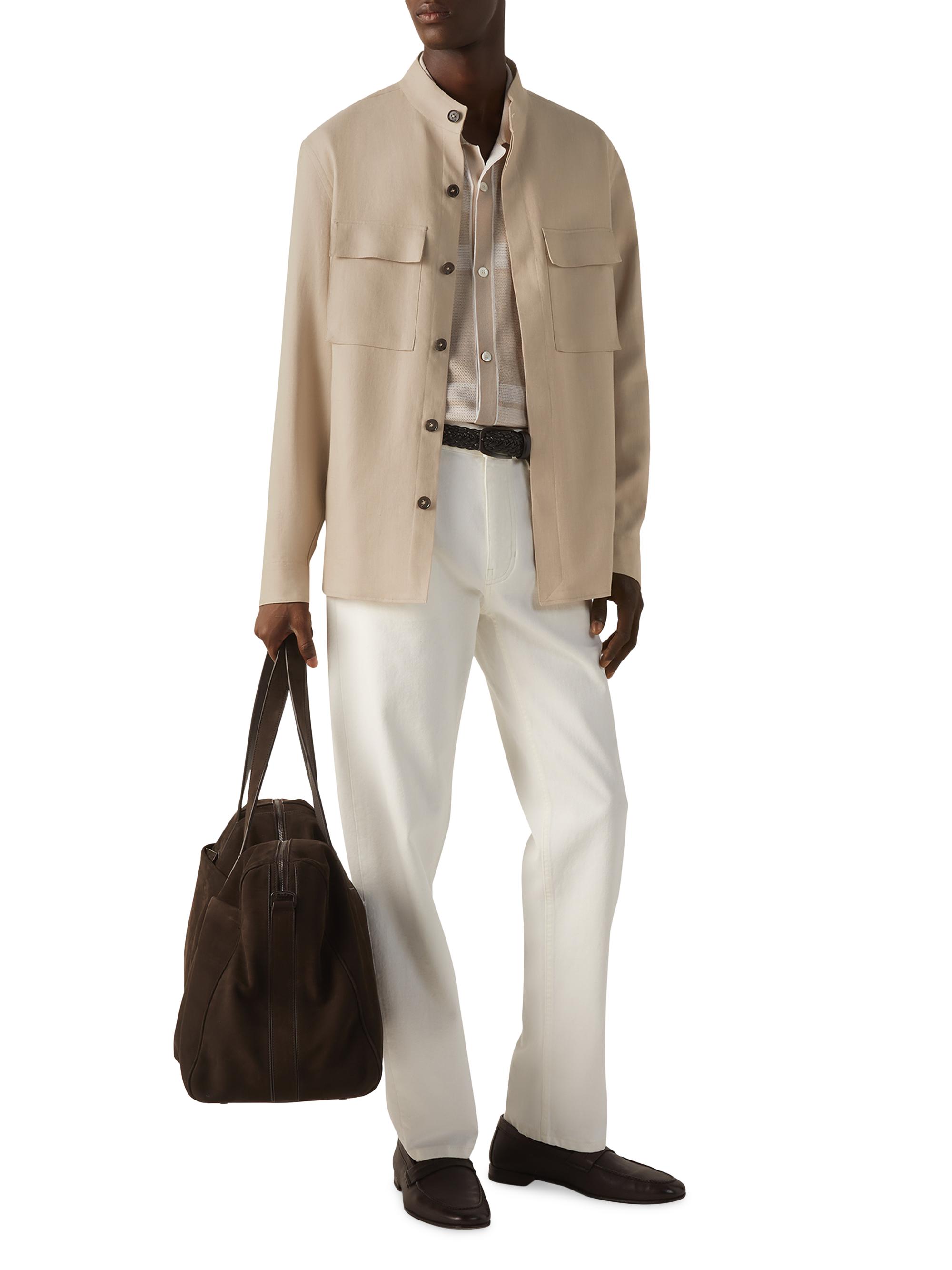 ZEGNA Men's Oasi Lino Overshirt - Light Taupe | Thumbnail 6