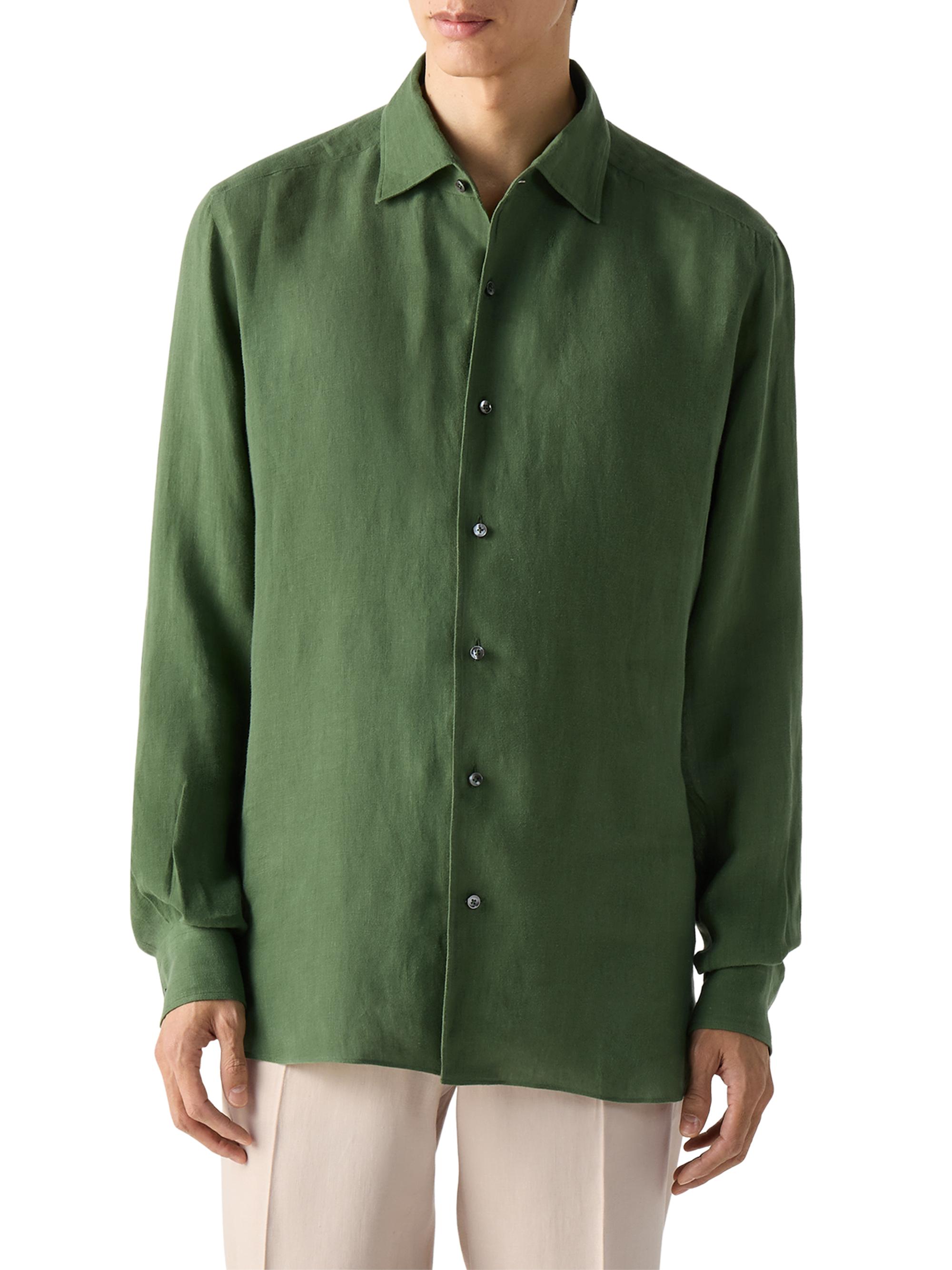 ZEGNA Men's Oasi Lino Shirt - Pine Green | Thumbnail 2