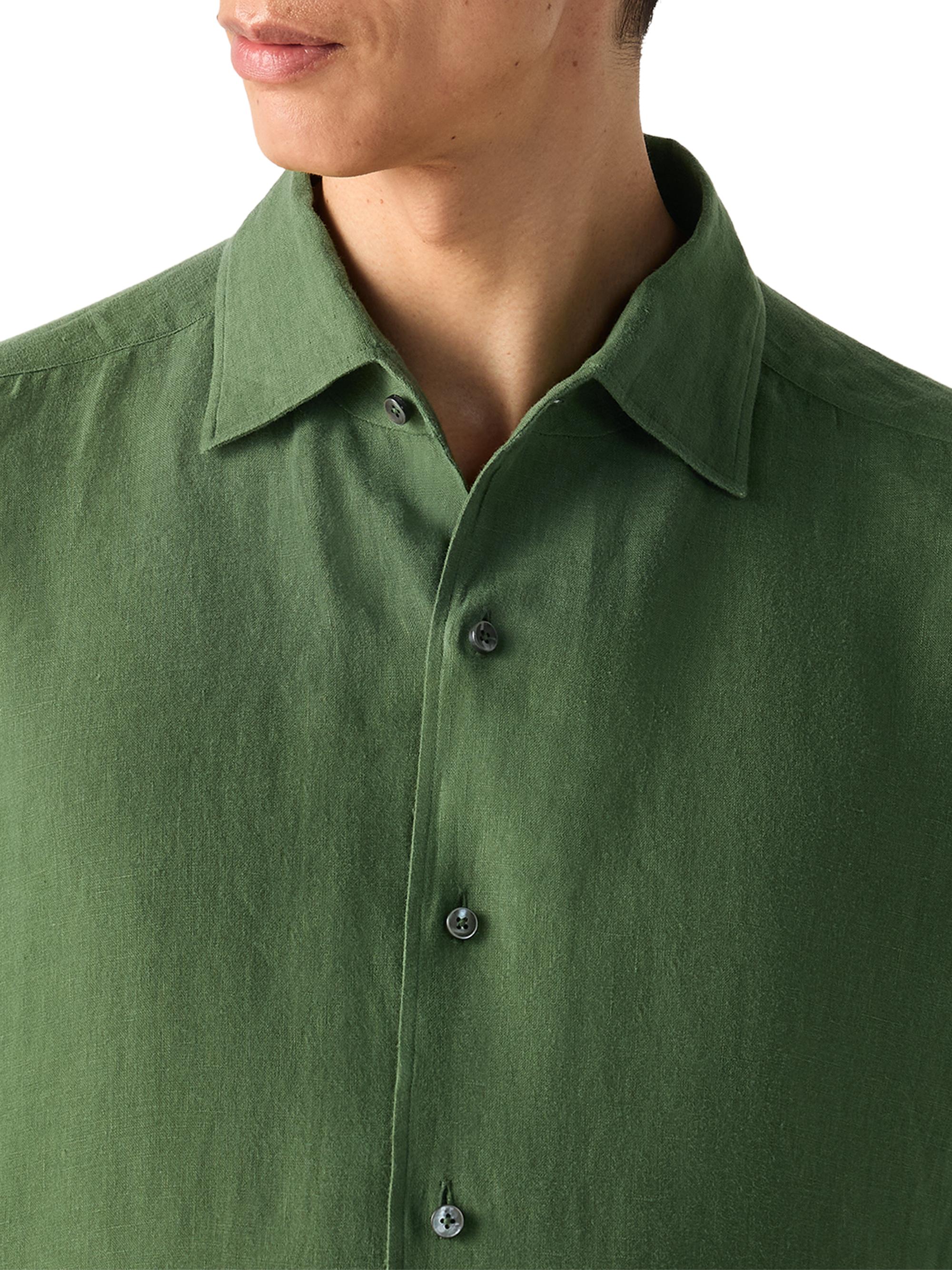 ZEGNA Men's Oasi Lino Shirt - Pine Green | Thumbnail 4