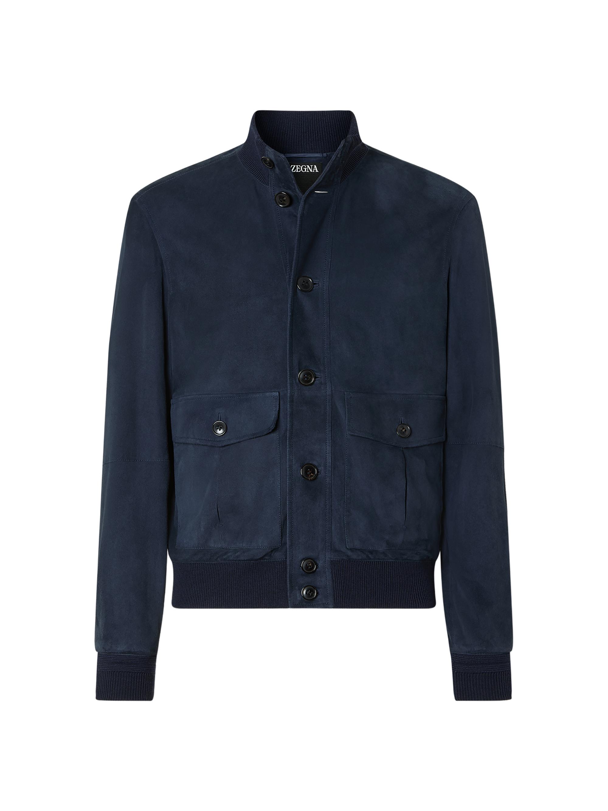 ZEGNA Men's Suede Blouson Jacket - Dark Indigo Blue
