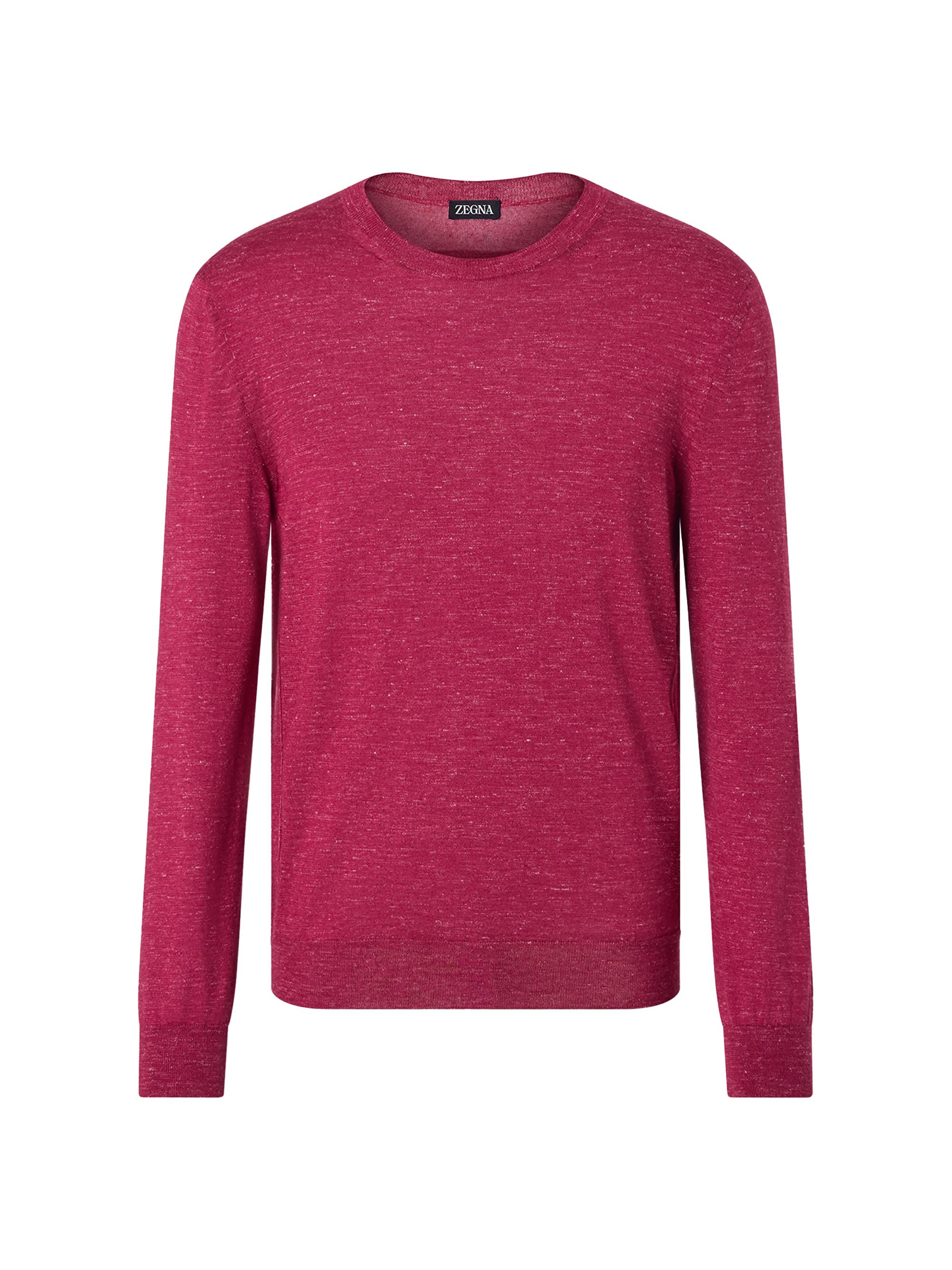 ZEGNA Men's Silk Cashmere and Linen Crewneck Sweater - Dark Pink Melange | Thumbnail 6