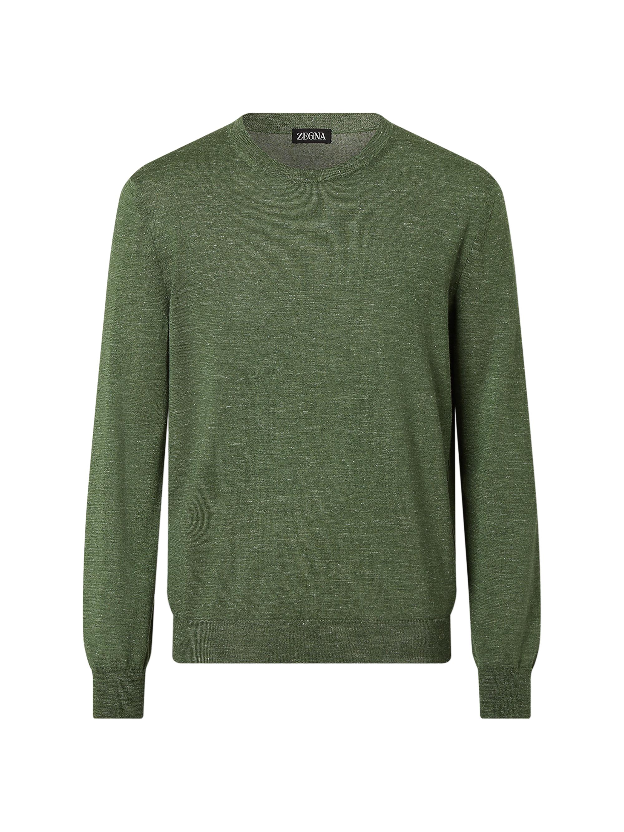 ZEGNA Men's Silk Cashmere and Linen Crewneck Sweater - Pine Green Melange