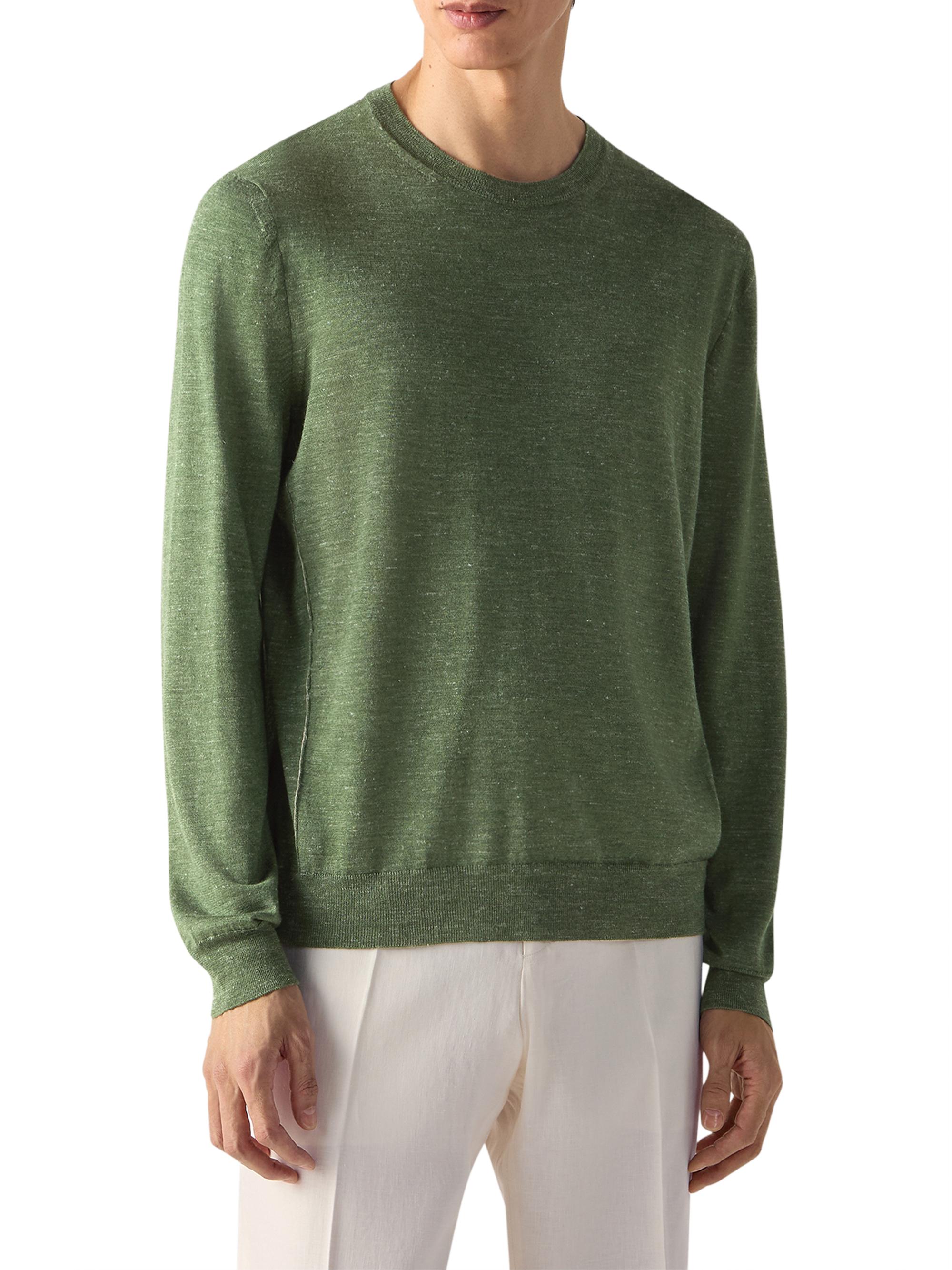 ZEGNA Men's Silk Cashmere and Linen Crewneck Sweater - Pine Green Melange | Thumbnail 2