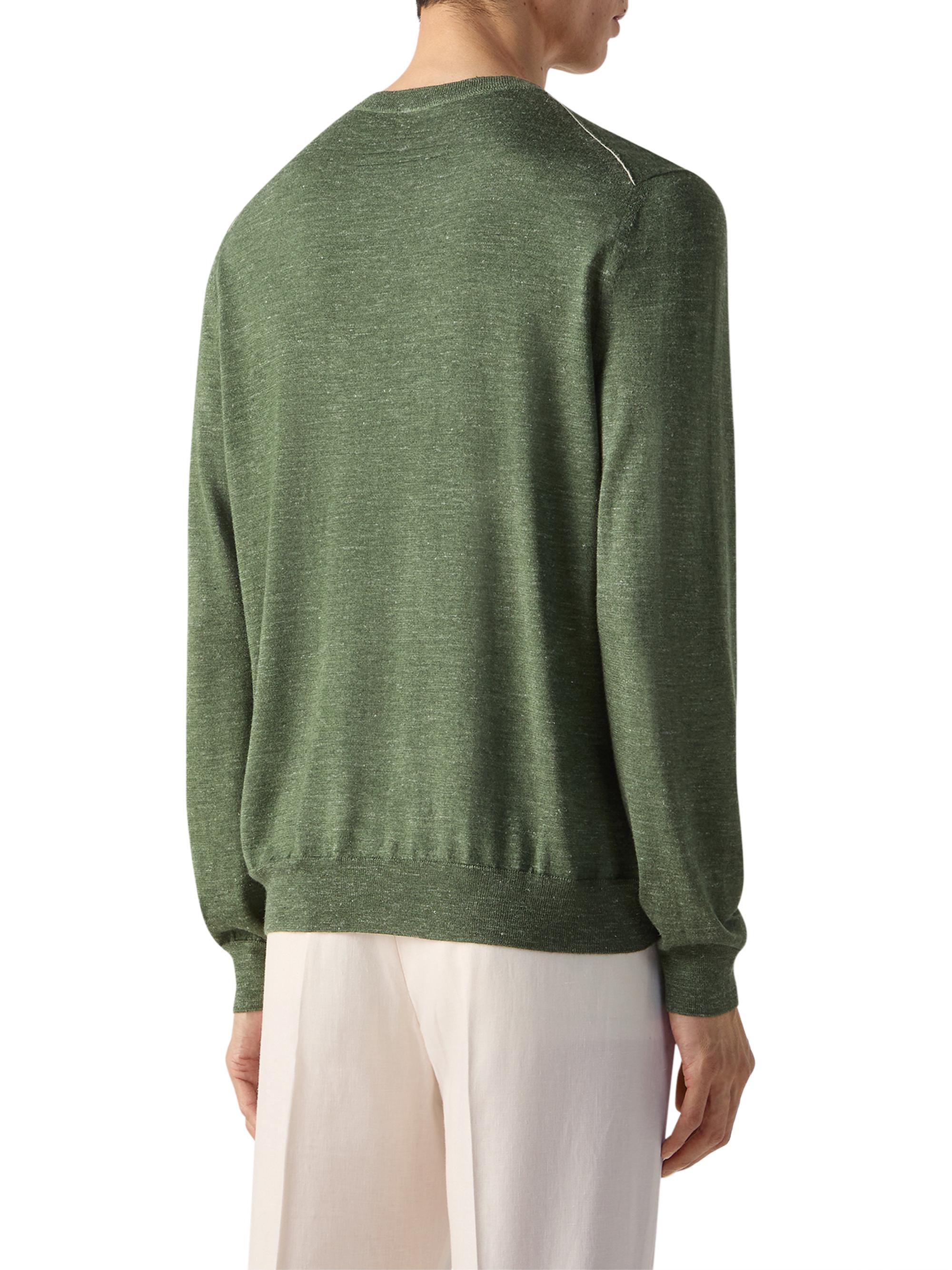 ZEGNA Men's Silk Cashmere and Linen Crewneck Sweater - Pine Green Melange | Thumbnail 3