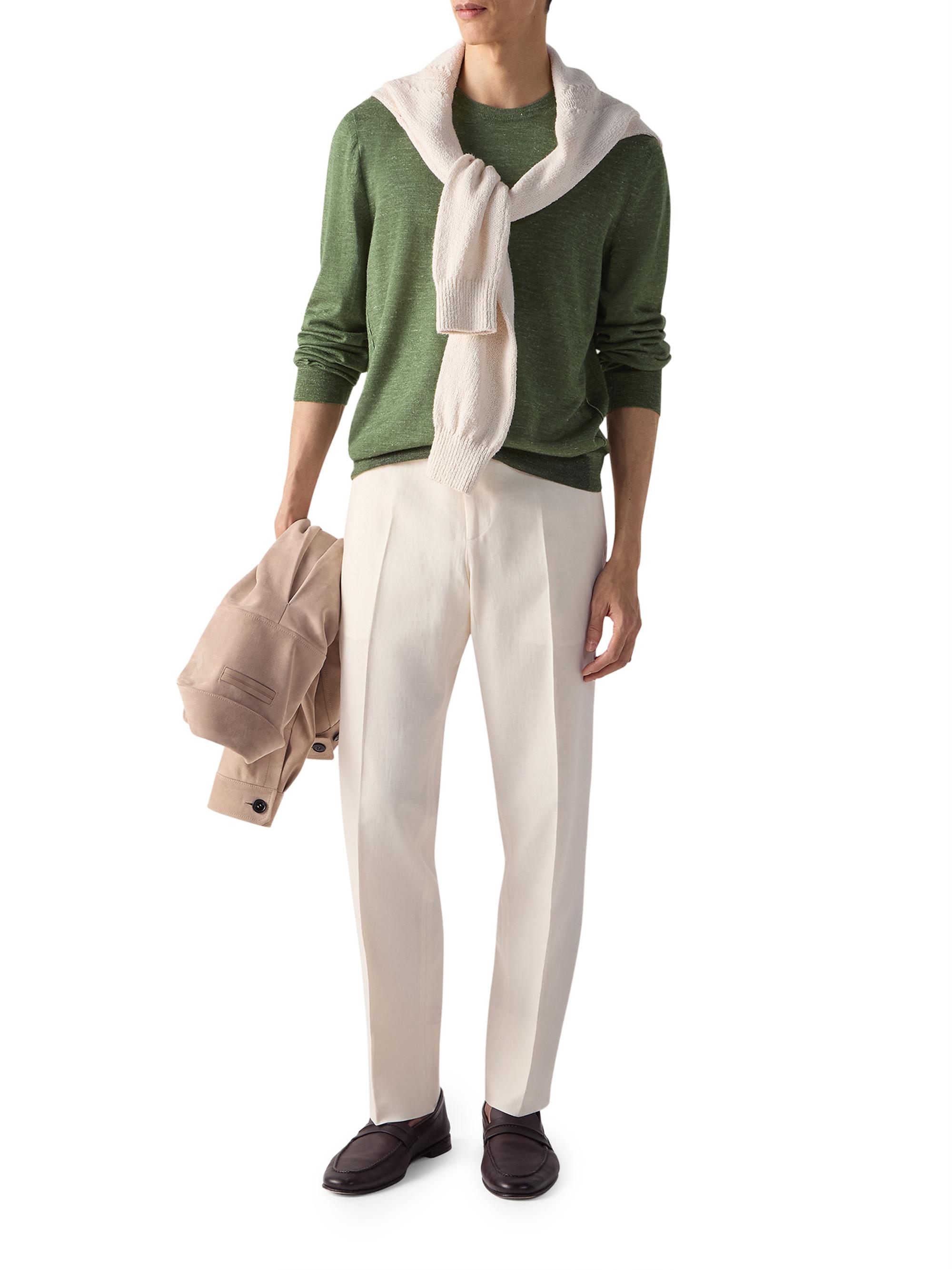 ZEGNA Men's Silk Cashmere and Linen Crewneck Sweater - Pine Green Melange | Thumbnail 6