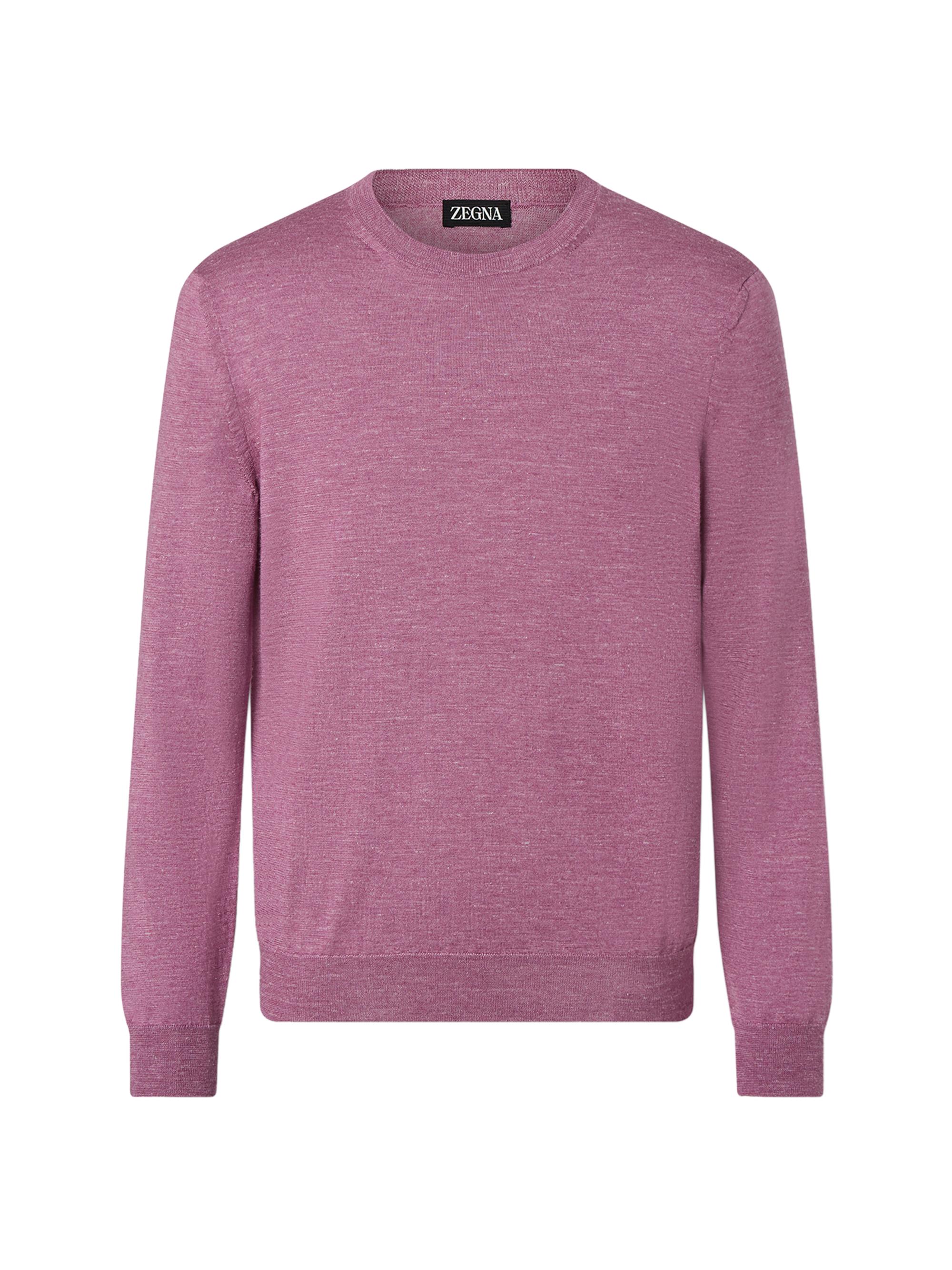 ZEGNA Men's Silk Cashmere and Linen Crewneck Sweater - Pink Melange