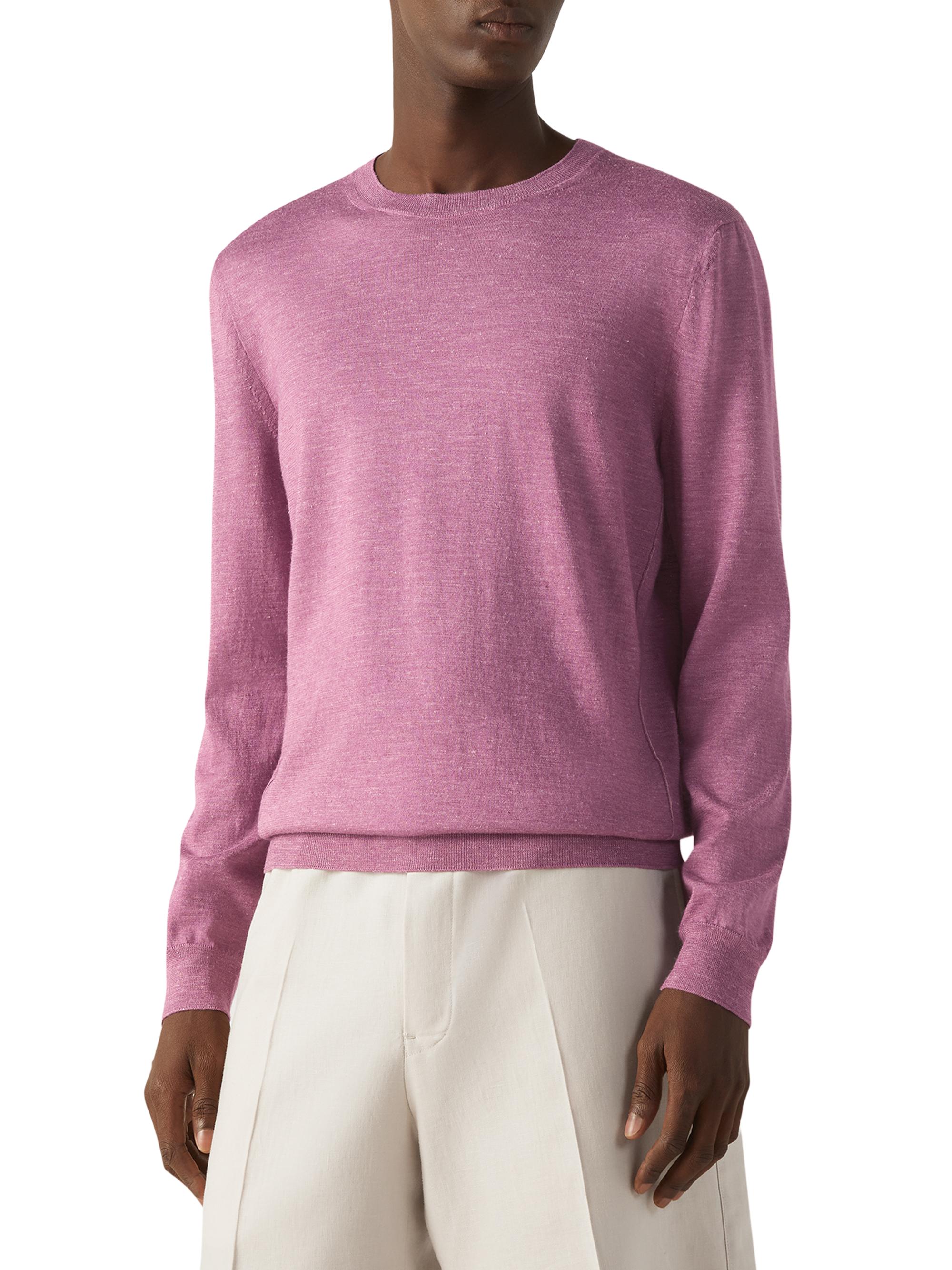 ZEGNA Men's Silk Cashmere and Linen Crewneck Sweater - Pink Melange | Thumbnail 2