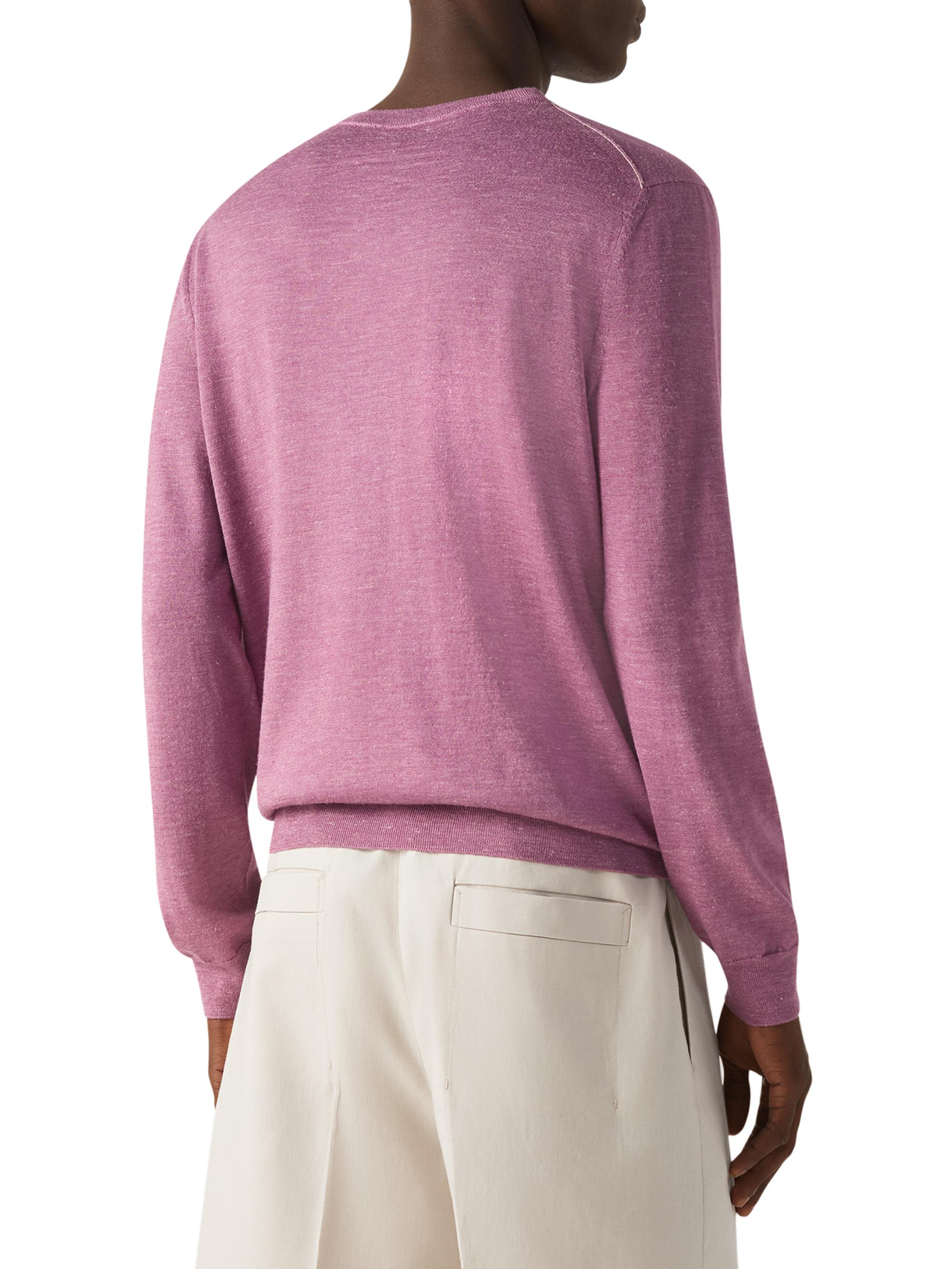 ZEGNA Men's Silk Cashmere and Linen Crewneck Sweater - Pink Melange | Thumbnail 3
