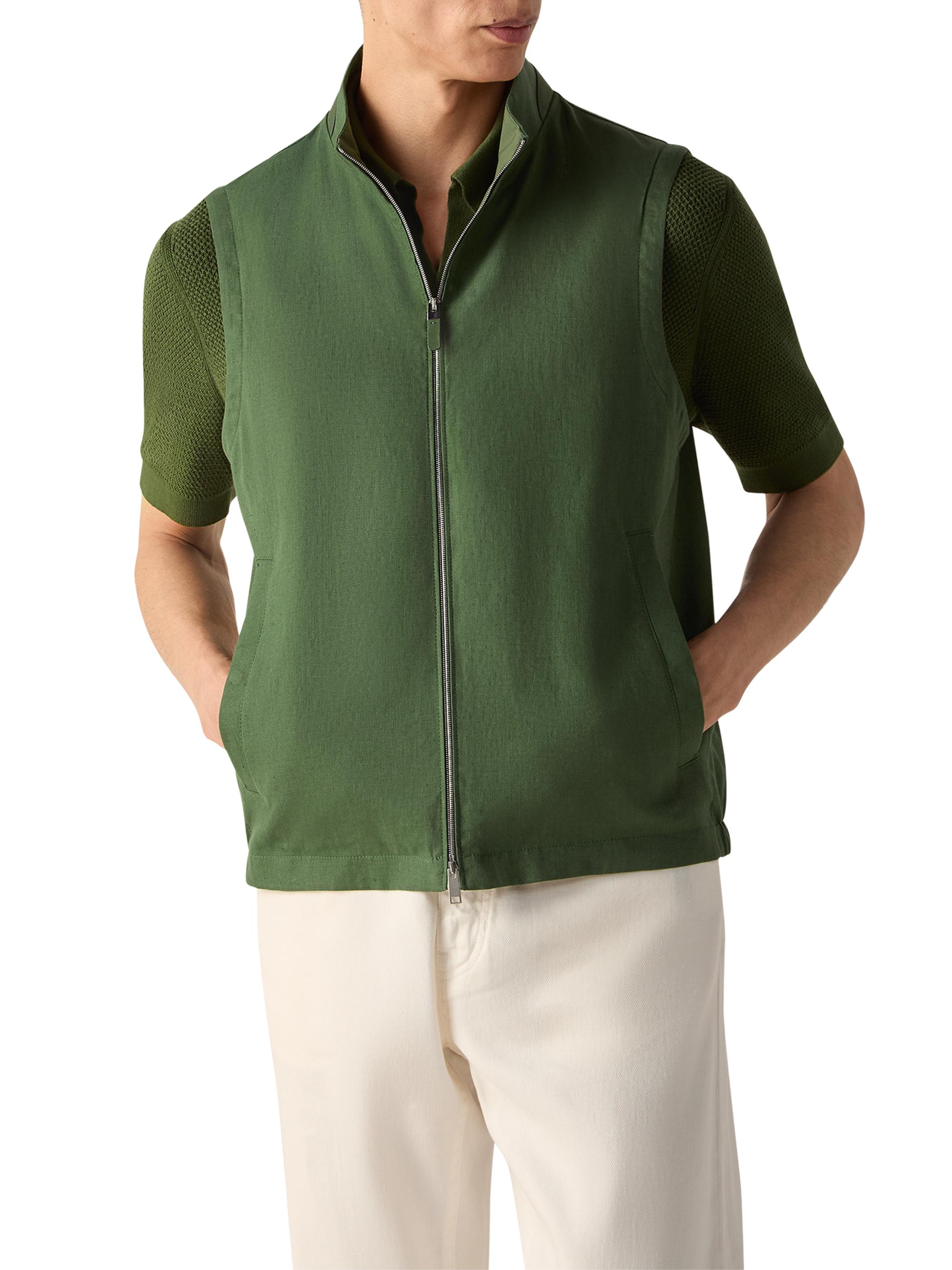 ZEGNA Men's Oasi Lino Vest - Pine Green | Thumbnail 2