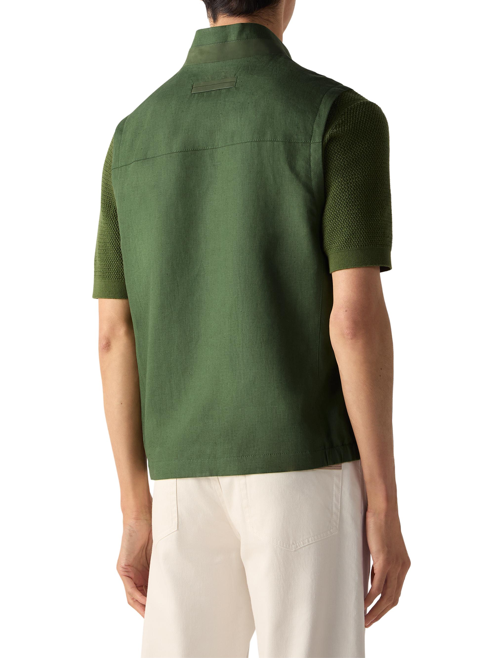 ZEGNA Men's Oasi Lino Vest - Pine Green | Thumbnail 3