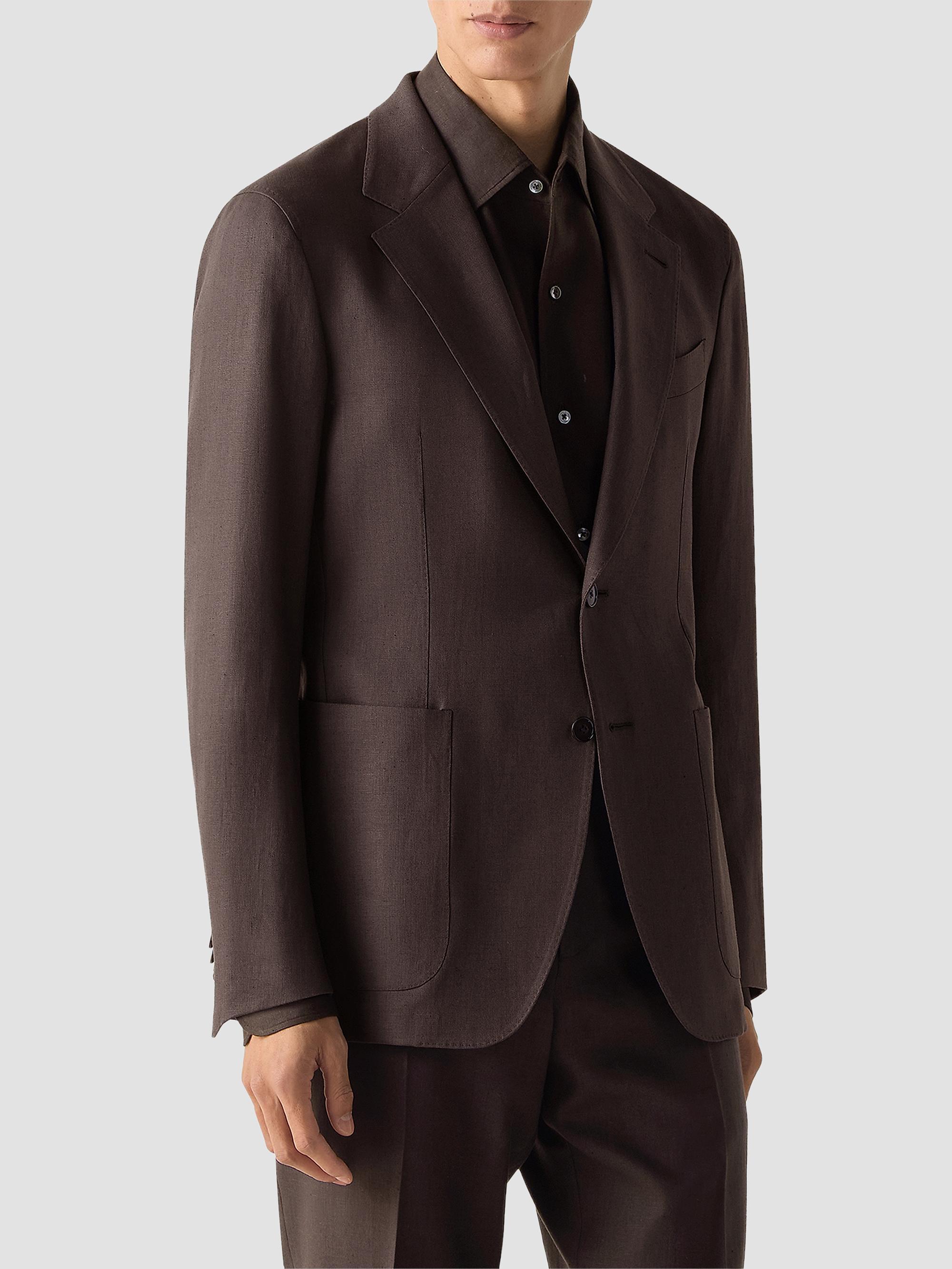 ZEGNA Men's Oasi Lino Jacket - Dark Brown | Thumbnail 4