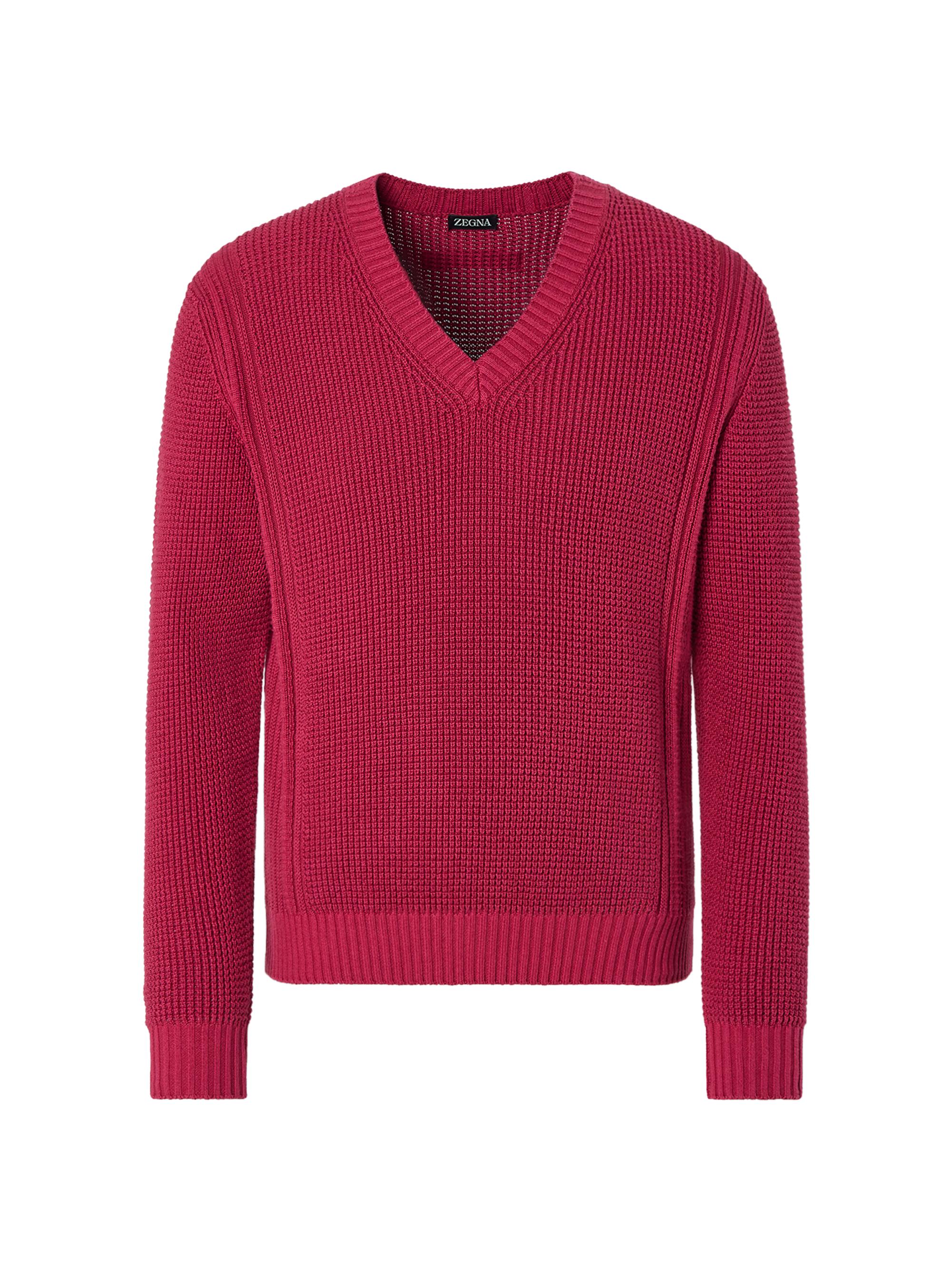 ZEGNA Men's Cotton and Silk V-Neck T-Shirt - Dark Pink