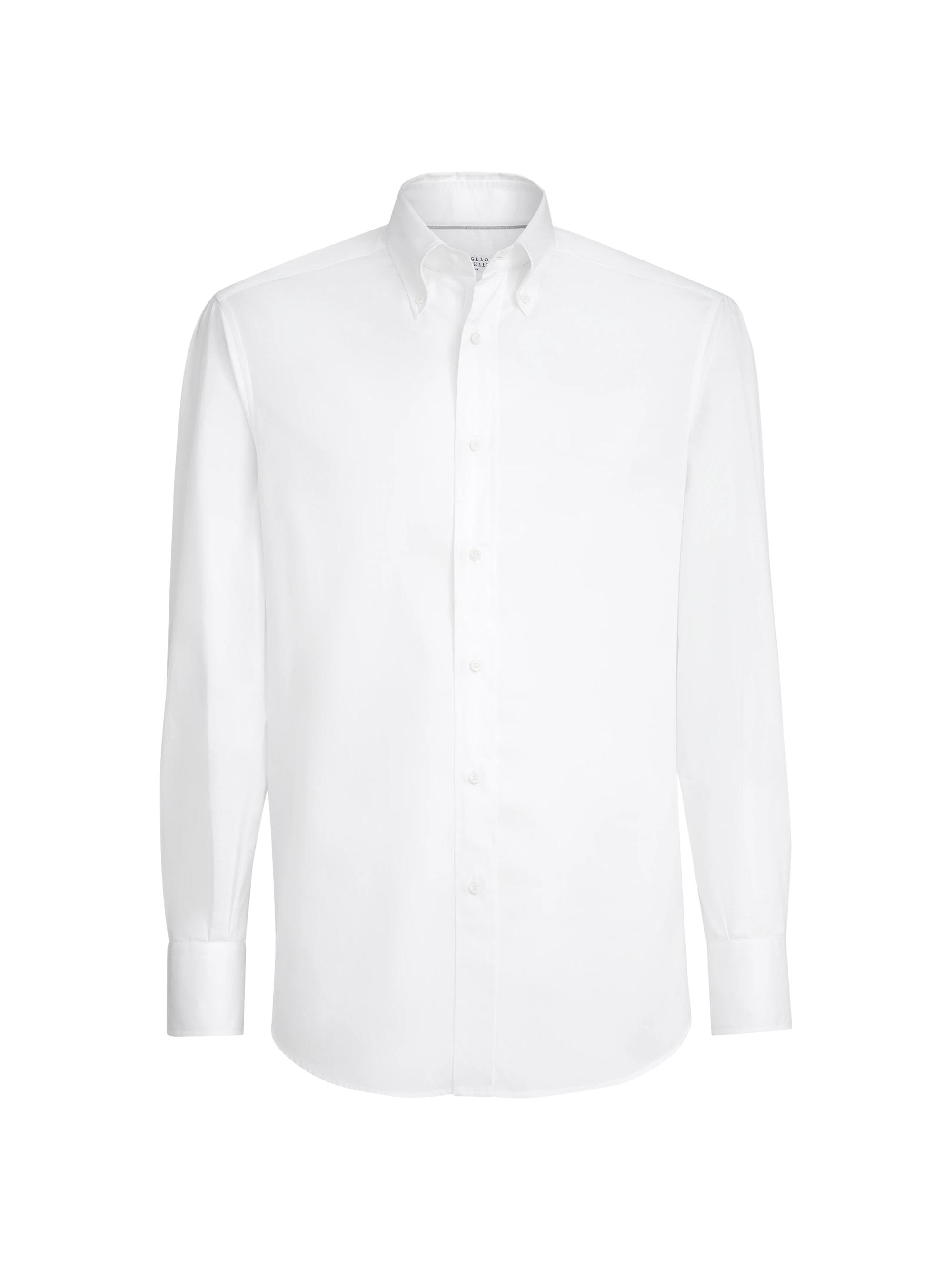 Brunello Cucinelli Men's Twill Basic Fit Shirt with Button Down Collar - White