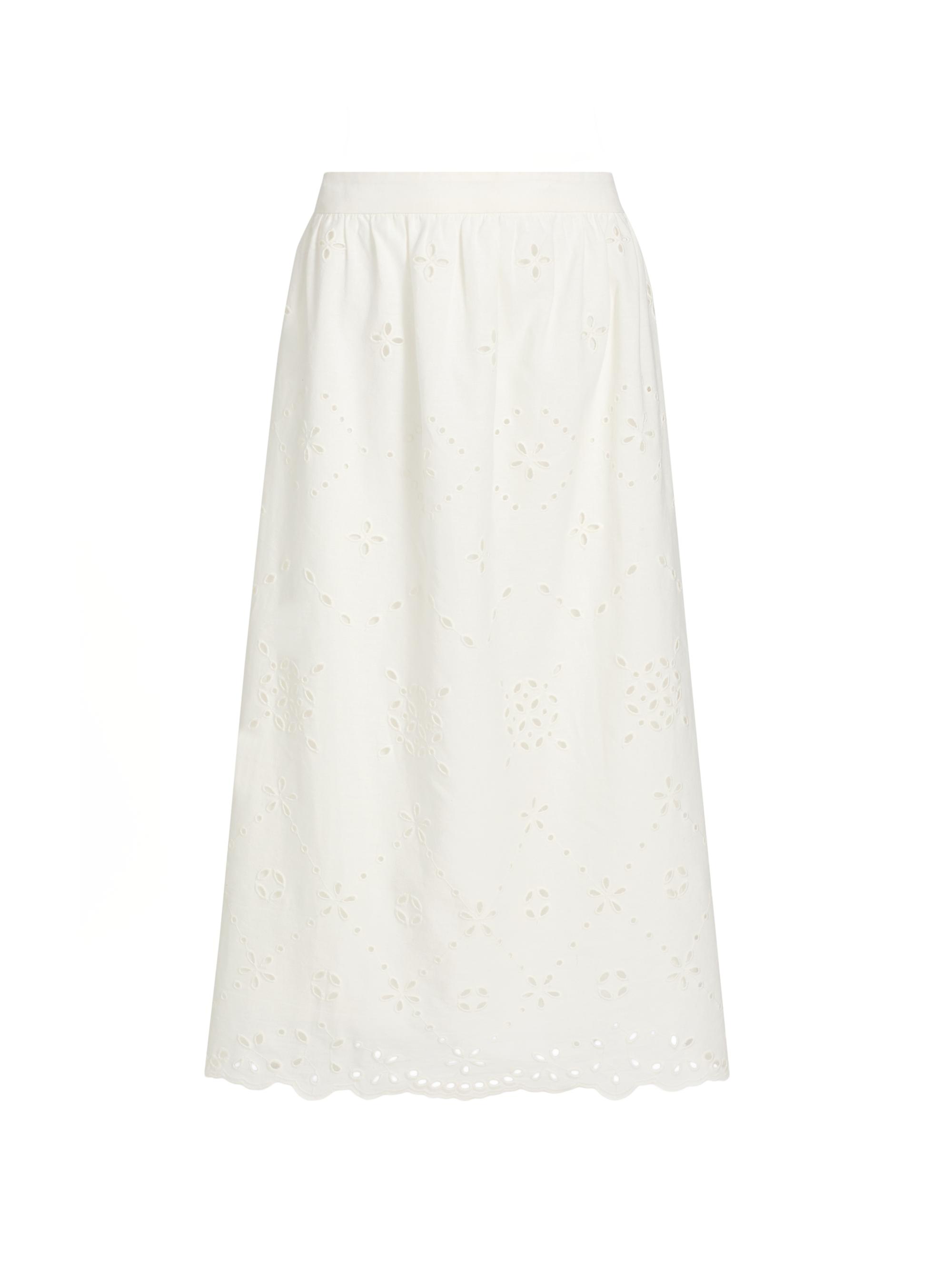 Hemant & Nandita Women's Broderie Anglaise A-Line Midi-Skirt - White