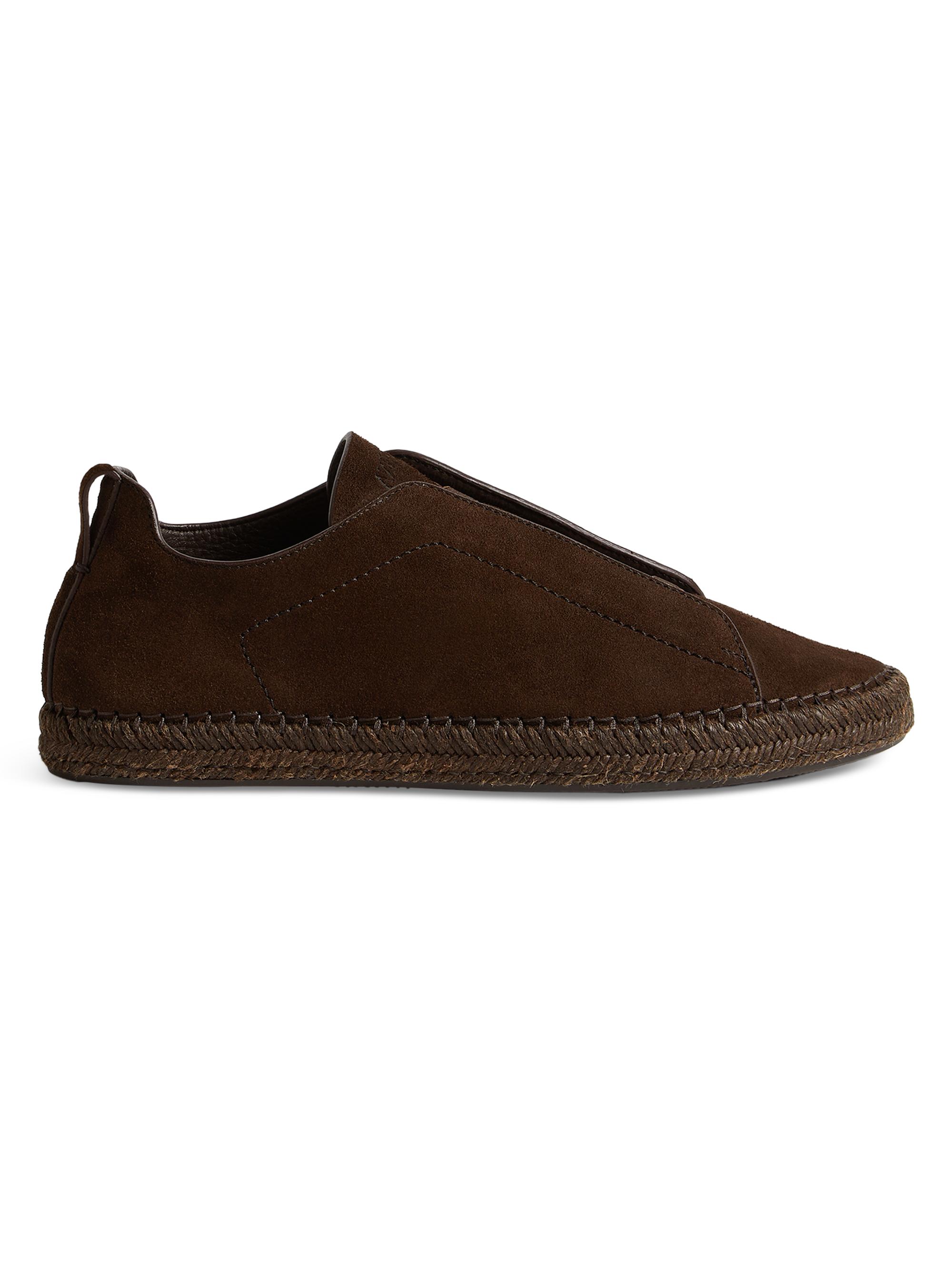 ZEGNA Men's Suede Triple Stitch Espadrille Sneakers - Dark Brown