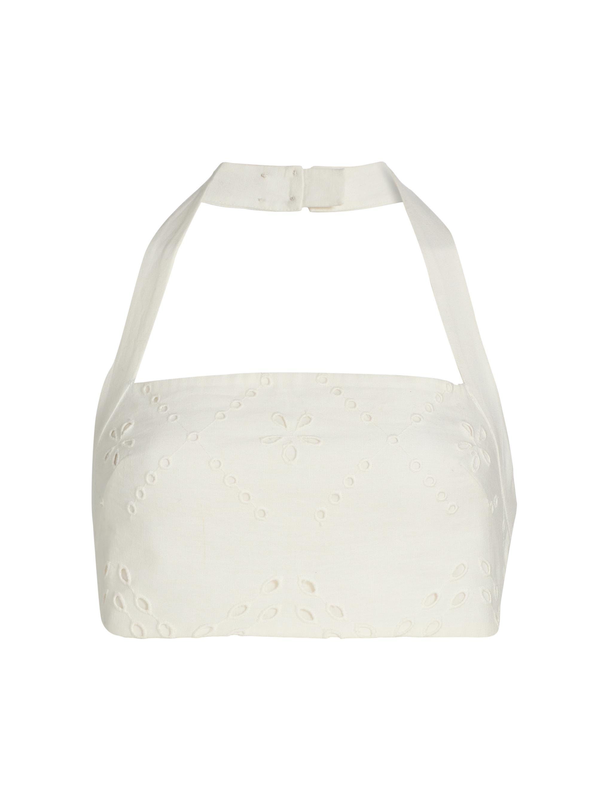 Hemant & Nandita Women's Broderie Anglaise Halterneck Bralette Top - White