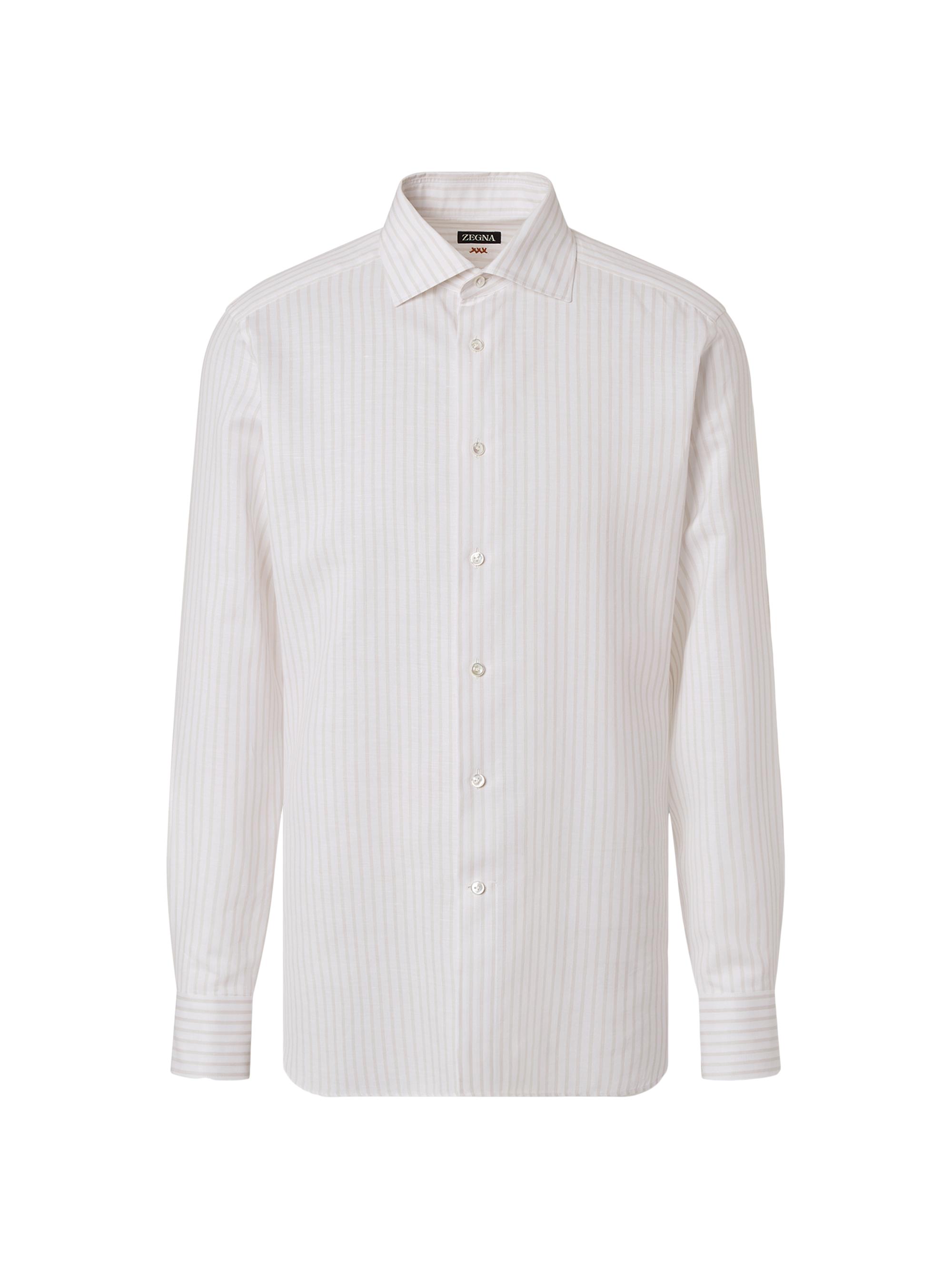ZEGNA Men's Striped Cotton Linen and Silk Shirt - Light Taupe White