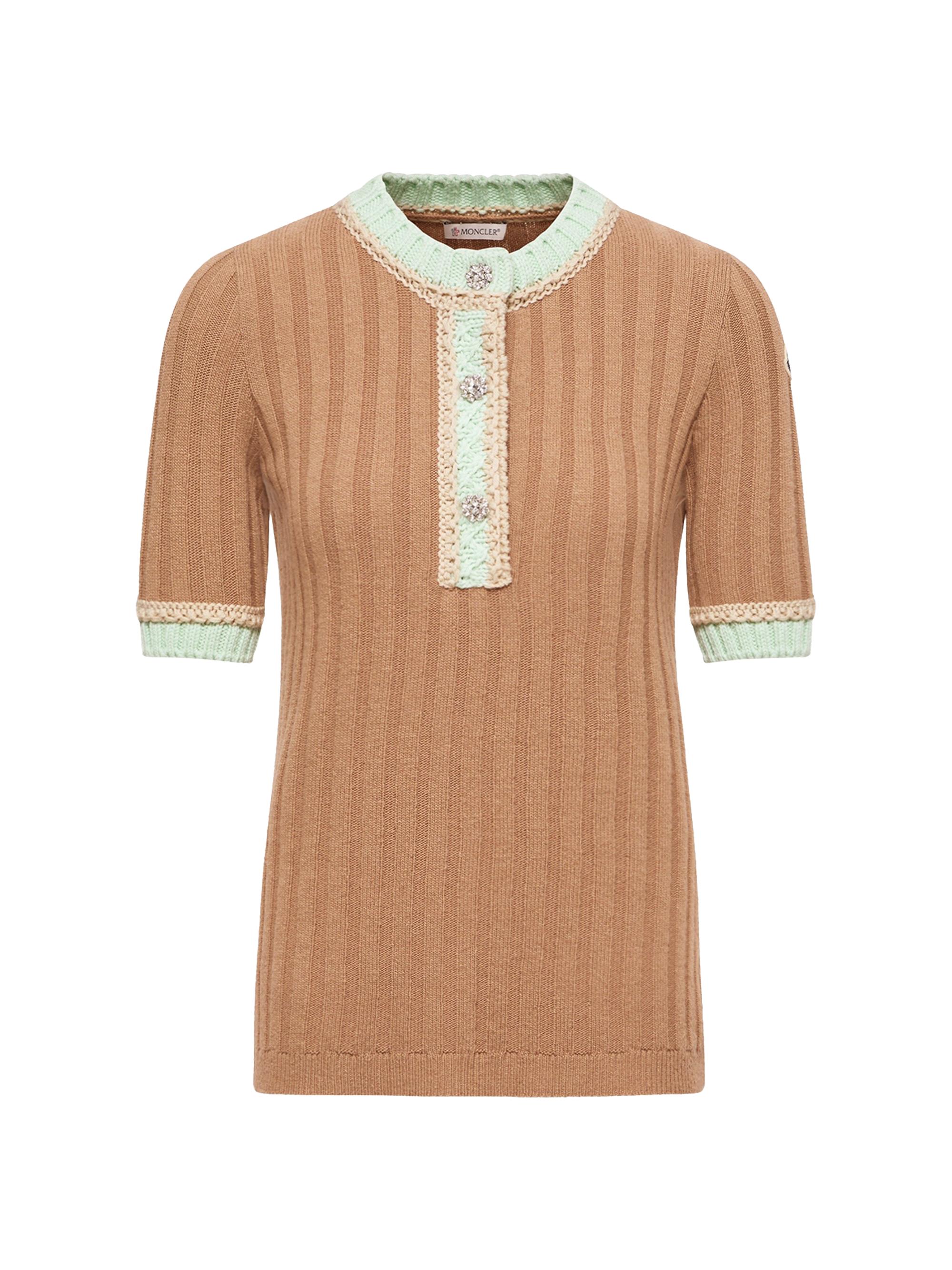 Moncler Women's Crew Neck Sweater in Wool and Cashmere - Camel Beige