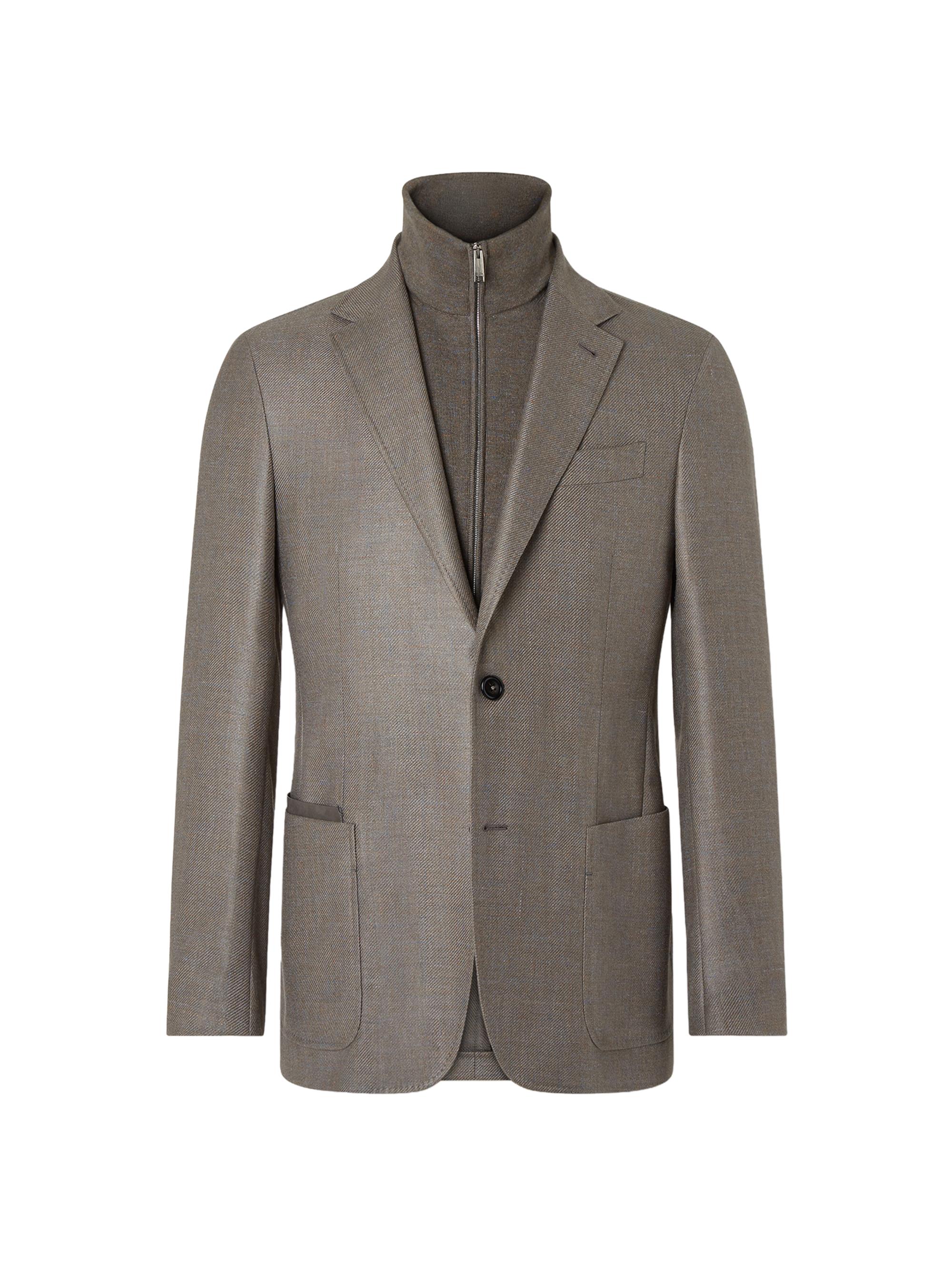 ZEGNA Men's Detachable Bib Cashmere Silk and Linen Jacket - Dark Taupe
