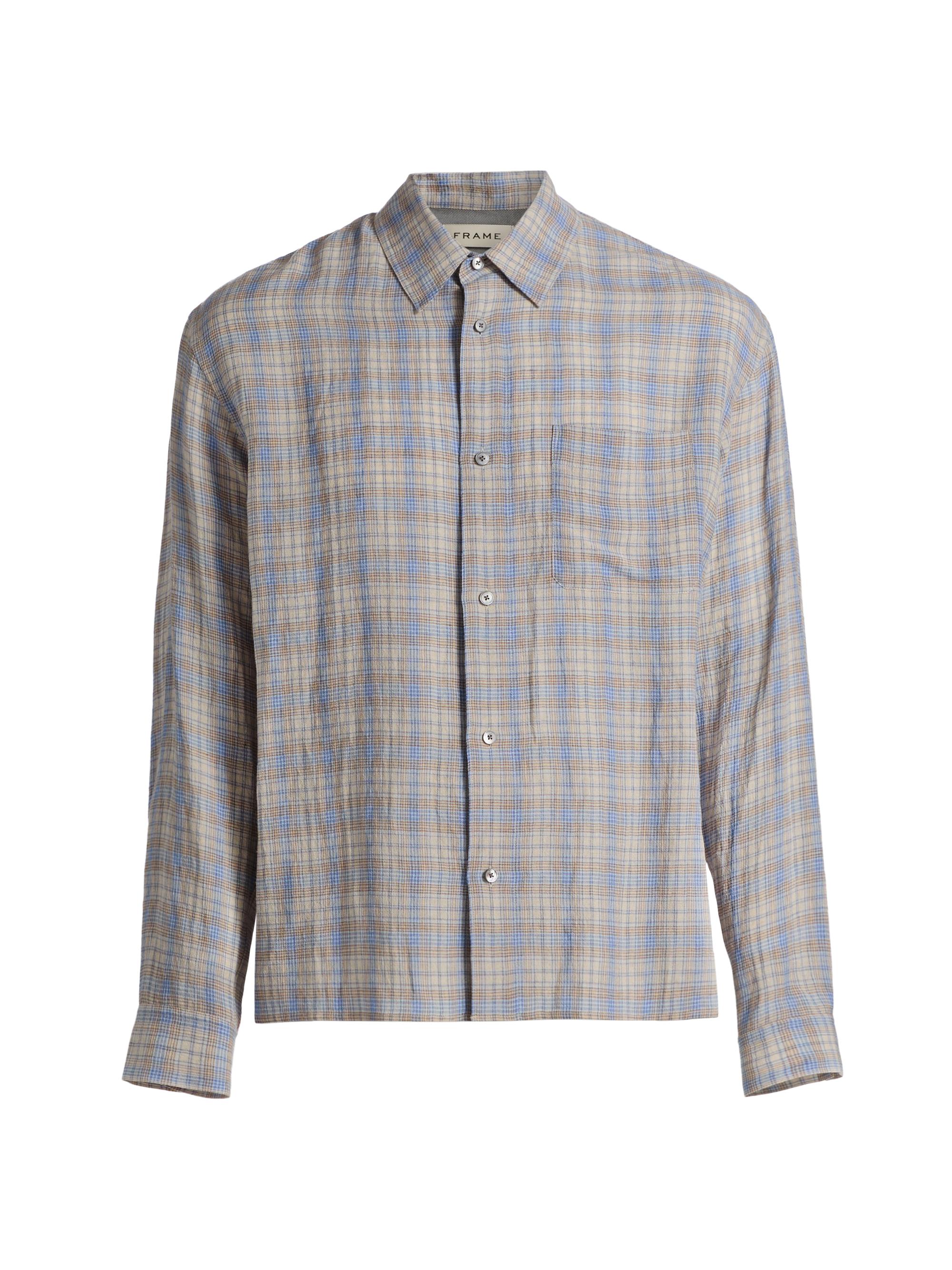 FRAME Men's Lightweight Plaid Button-Front Shirt - Cream Blue Plaid