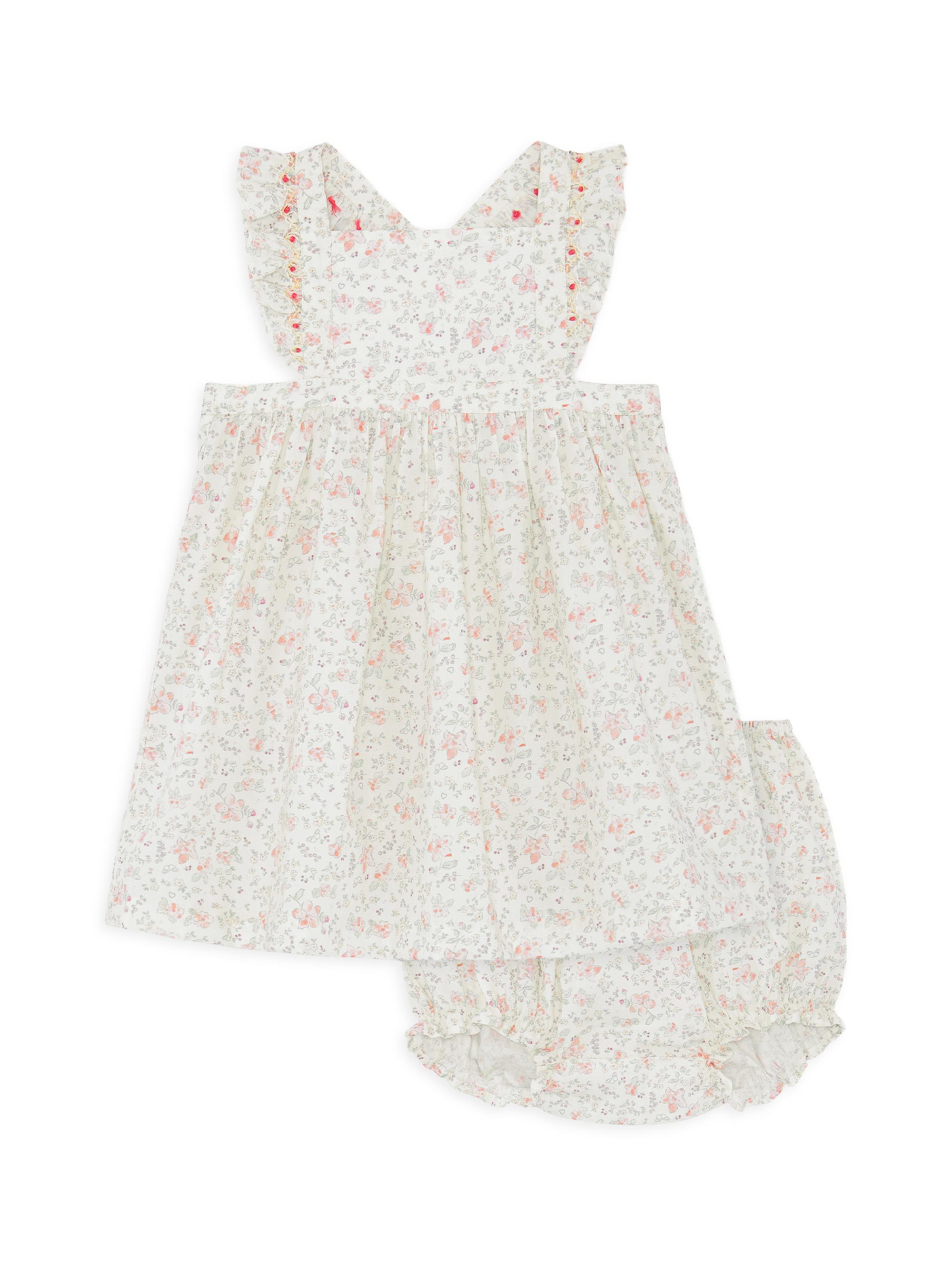 Marie-Chantal Baby Girl's Athena Cleo Frill Printed Dress & Bloomers Set - Poreclain 24 Months