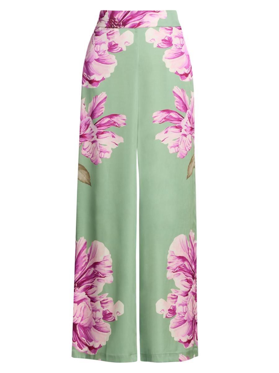 Misa Los Angeles Izzie Floral Satin High-Rise Wide-Leg Pants