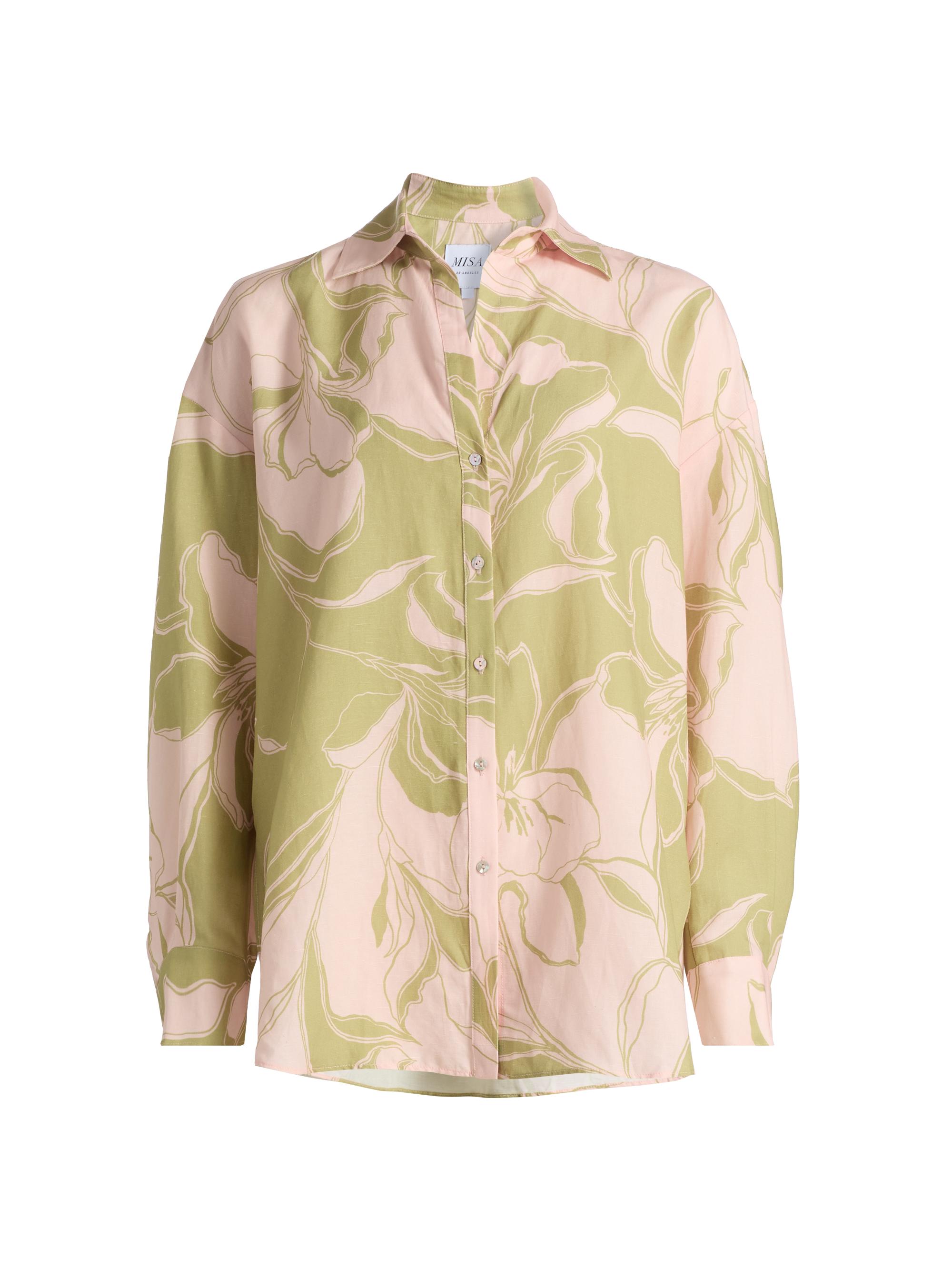 Misa Los Angeles Women's Ani Floral Linen-Blend Shirt - Olive Flora