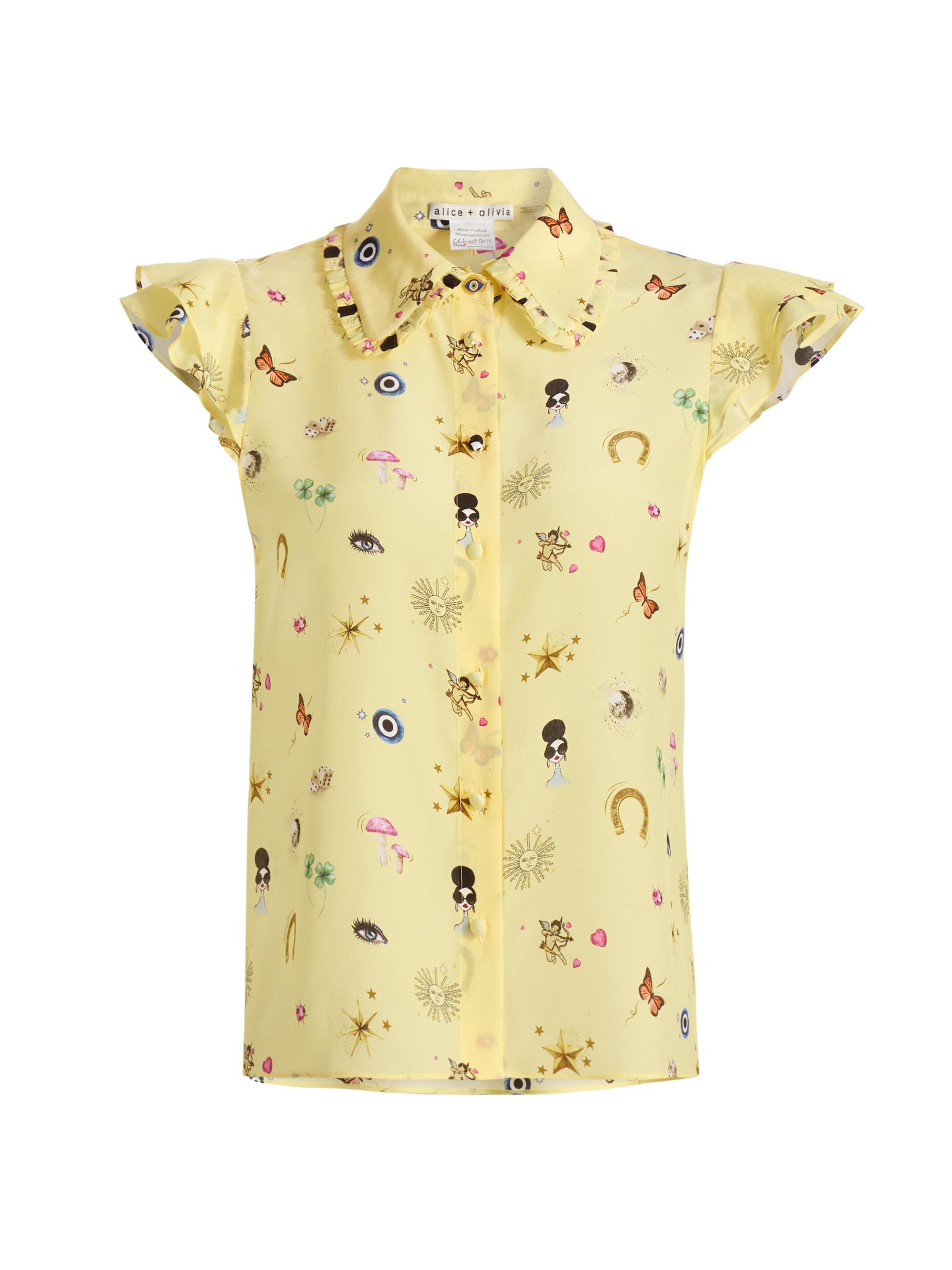 ALICE + OLIVIA Martel Silk Flutter-Sleeve Blouse | Saks Fifth Avenue