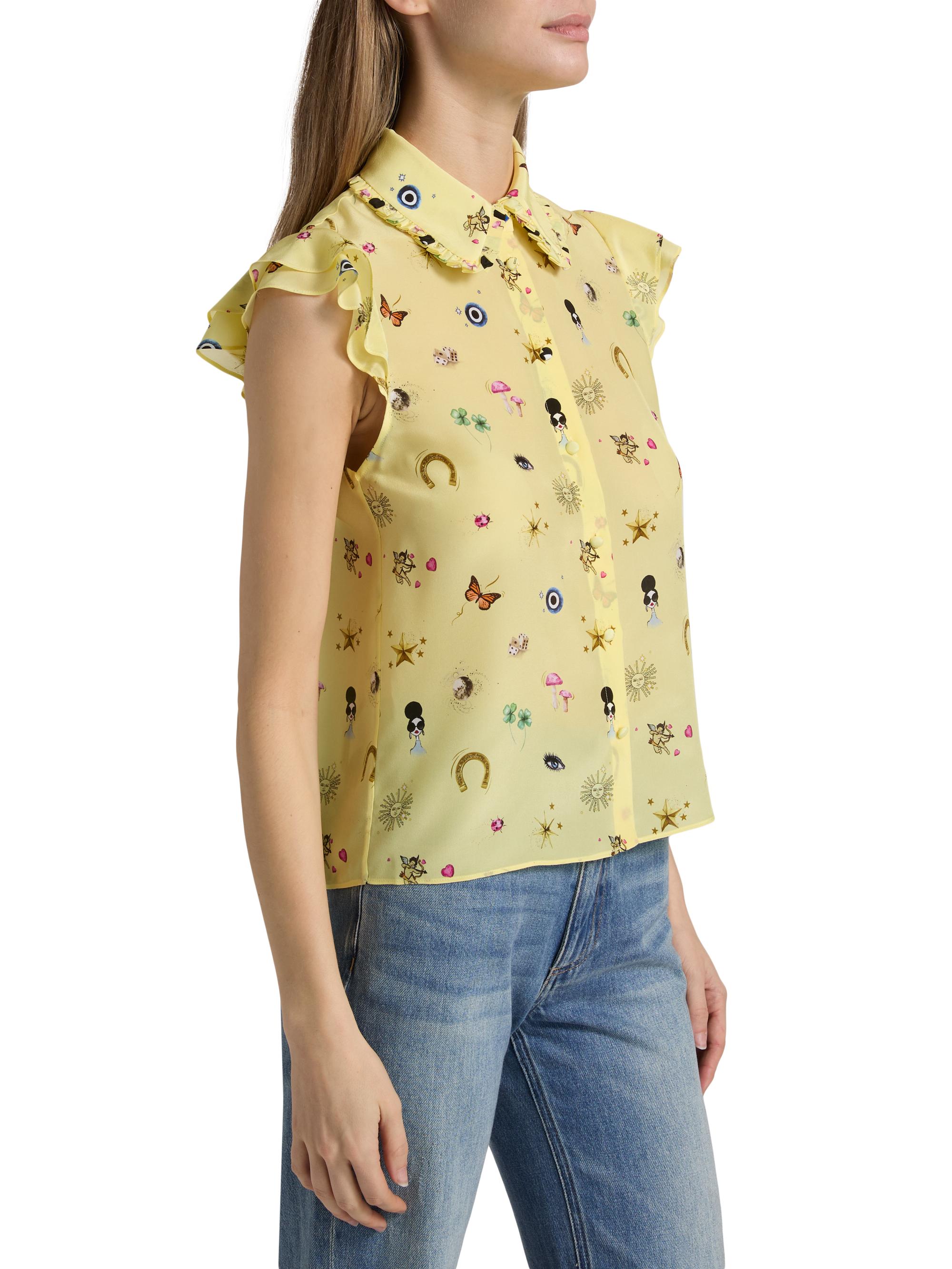 ALICE + OLIVIA Martel Silk Flutter-Sleeve Blouse | Saks Fifth Avenue